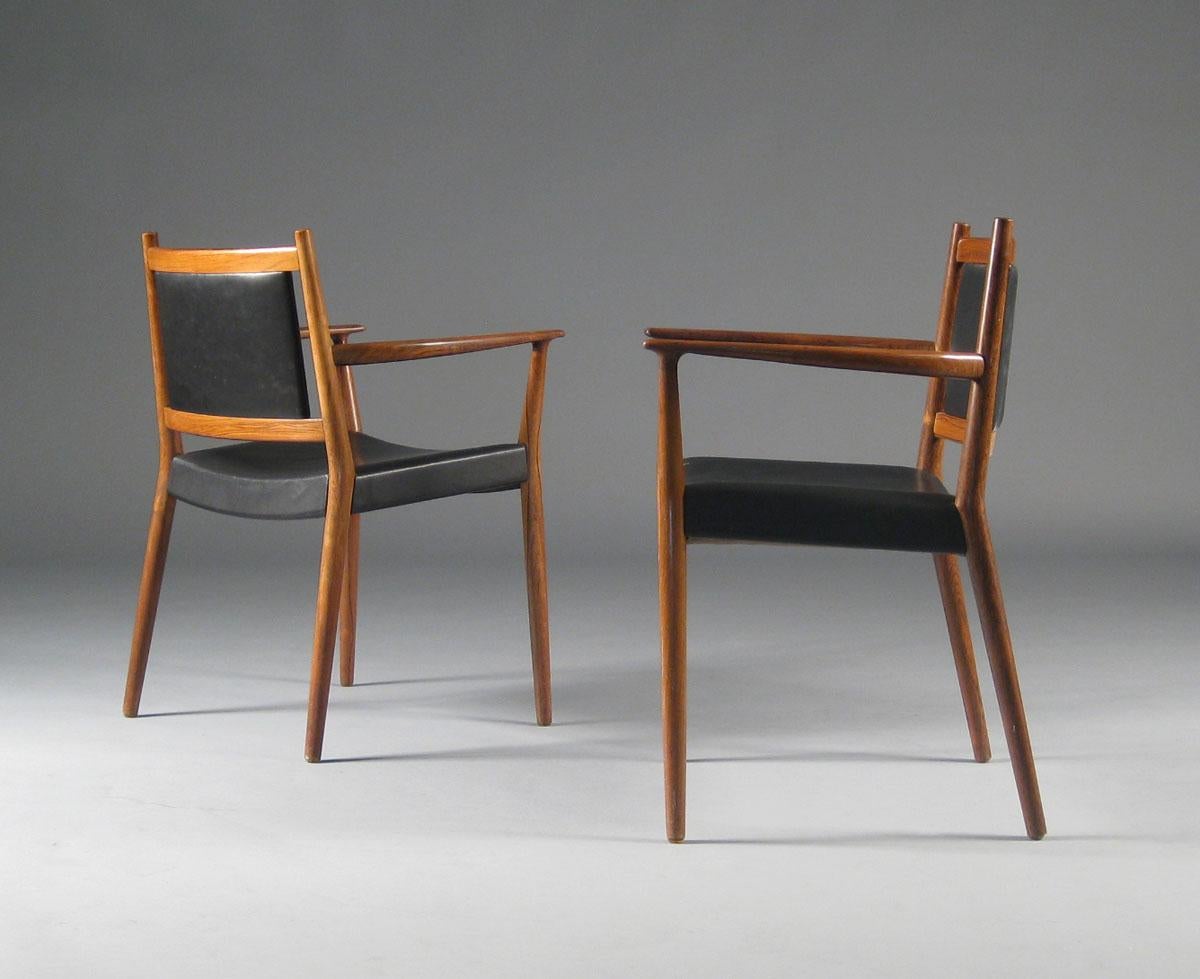 Scandinavian Modern 1960s Steffen Syrach-Larsen 4 Solid Wood Armchairs, Patinated Leather Upholstery For Sale