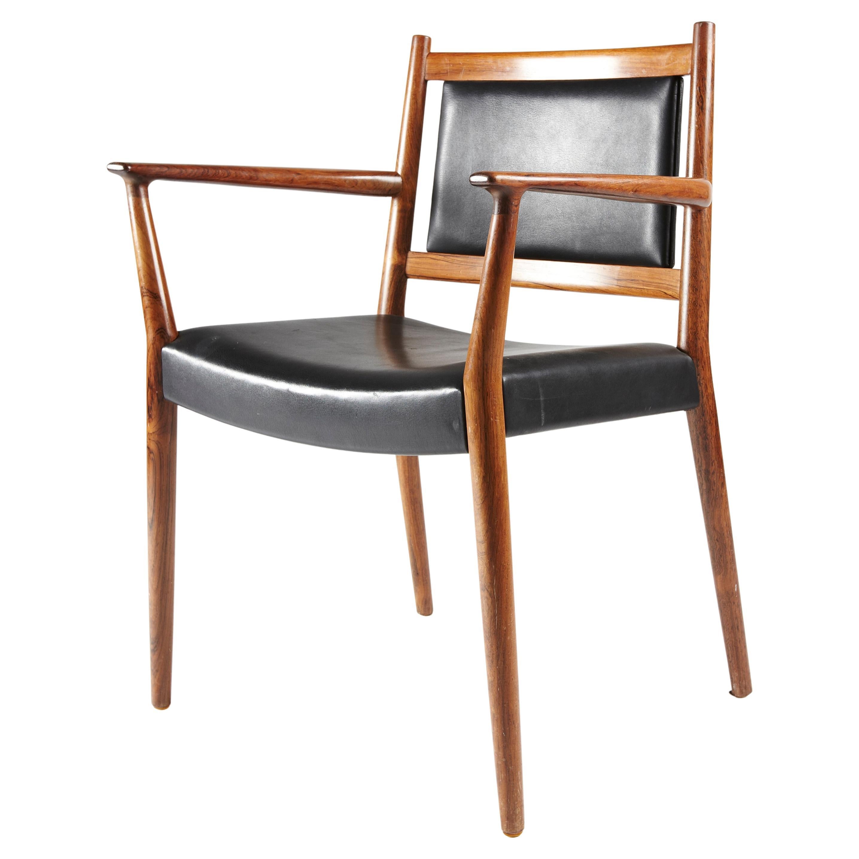 1960s Steffen Syrach-Larsen 4 Solid Wood Armchairs, Patinated Leather Upholstery For Sale
