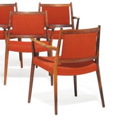 Steffen Syrach-Larsen del 1960, 7 sedie da intagliatore in legno massiccio, rivestimento in Wood Wood rosso