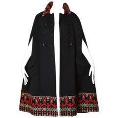 1960s Stegari Vintage Wool Hand-Embroidered Cape Coat