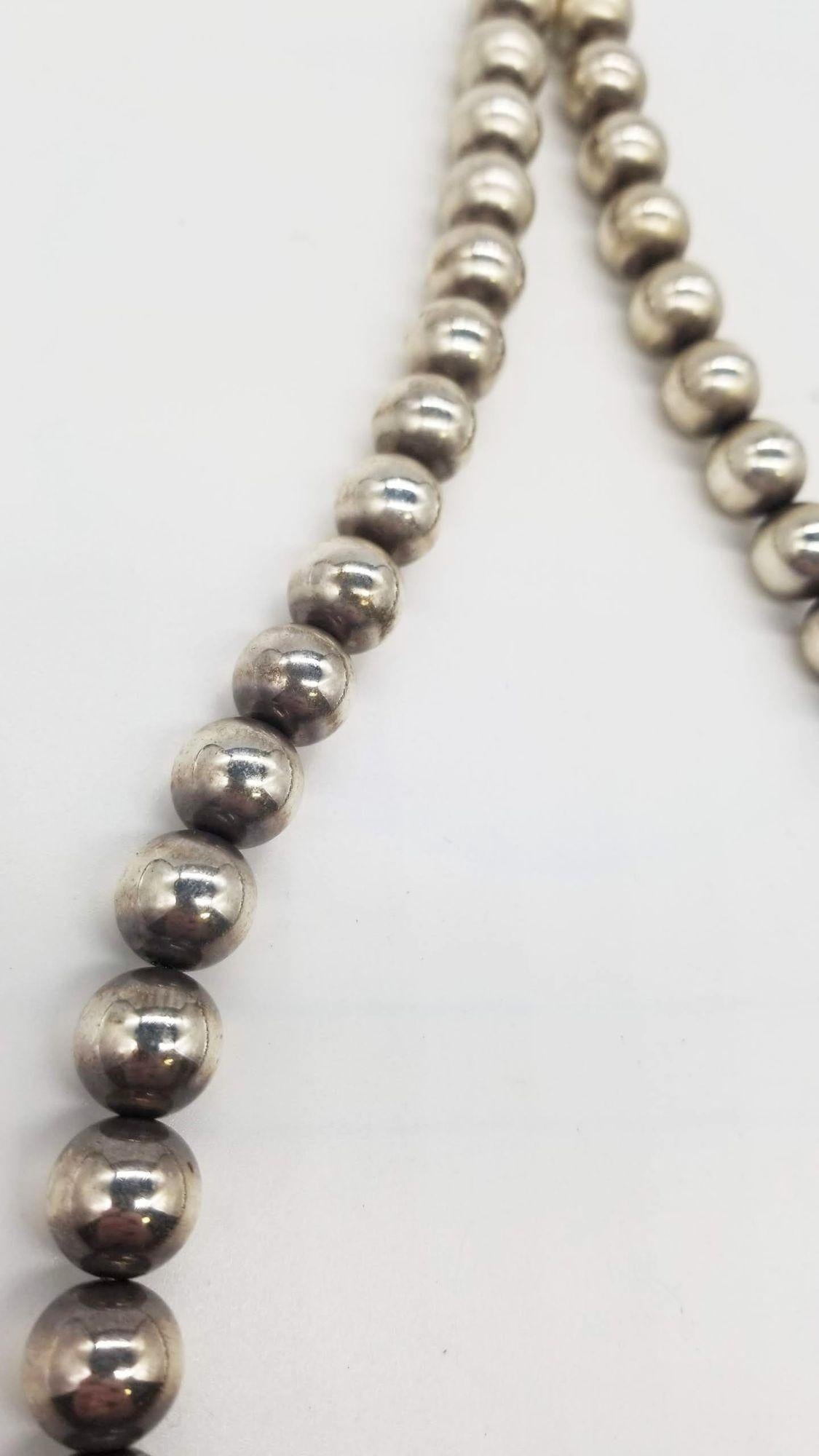 1960s Sterling Silver Beaded Necklace In Excellent Condition For Sale In Van Nuys, CA