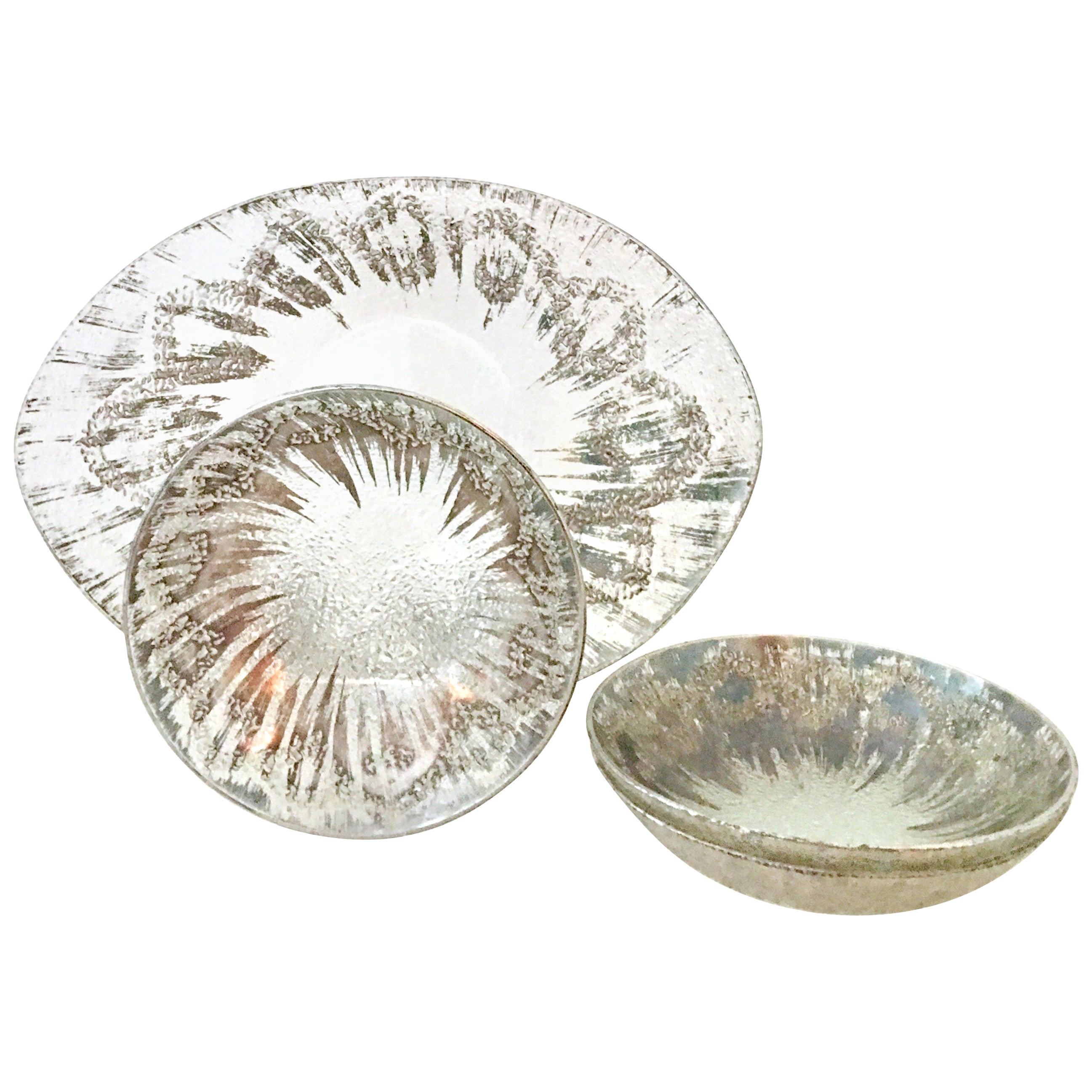 1960s Sterling Silver & Blown Glass Serving Pieces Set of Four by Dorothy Thorpe For Sale