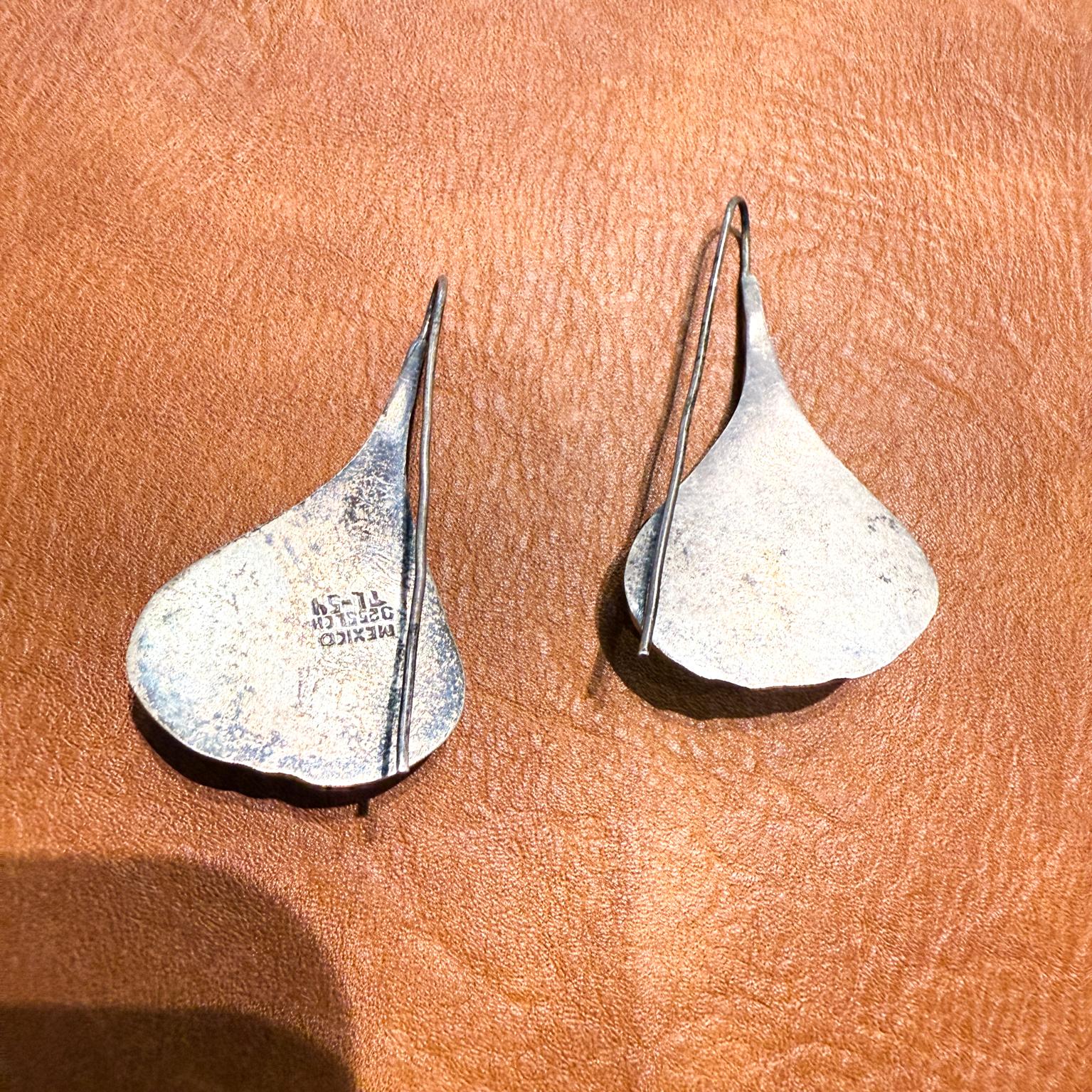 Mexican 1960s Sterling Silver Drop Earrings Taxco Mexico For Sale