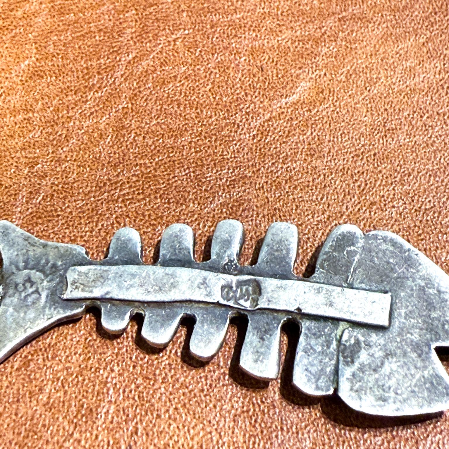 20th Century 1960s Sterling Silver Fish Skeleton Pendant Taxco For Sale