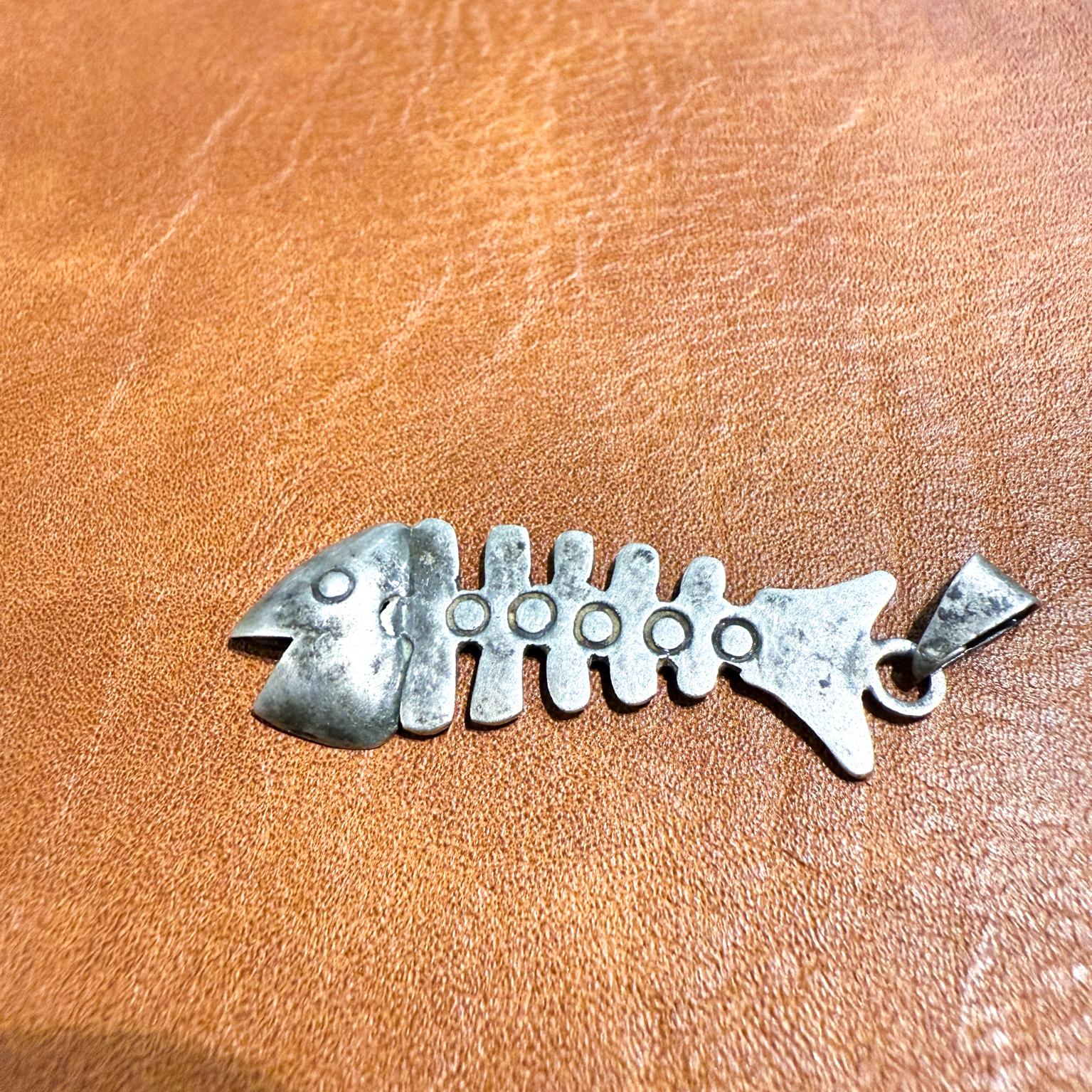 1960s Sterling Silver Fish Skeleton Pendant Taxco For Sale 1