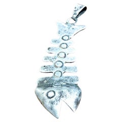1960s Sterling Silver Fish Skeleton Pendant Taxco