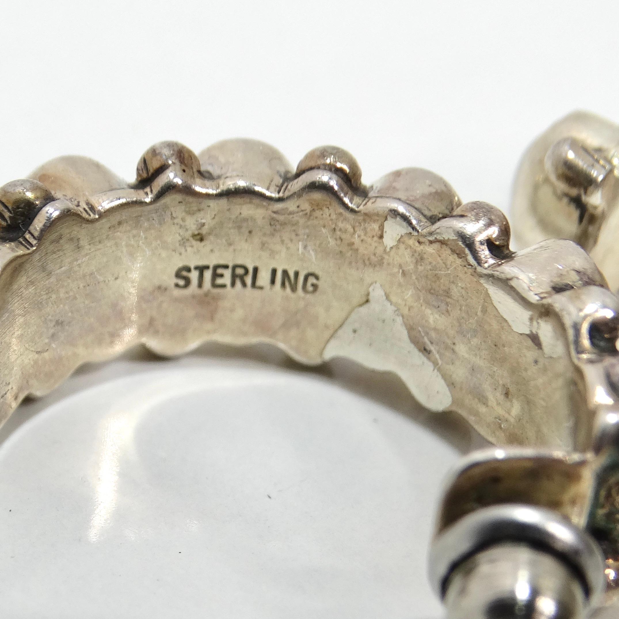 1960s Sterling Silver Pearl Hoop Earrings For Sale 6
