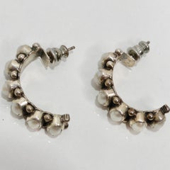 1960s Sterling Silver Pearl Hoop Earrings