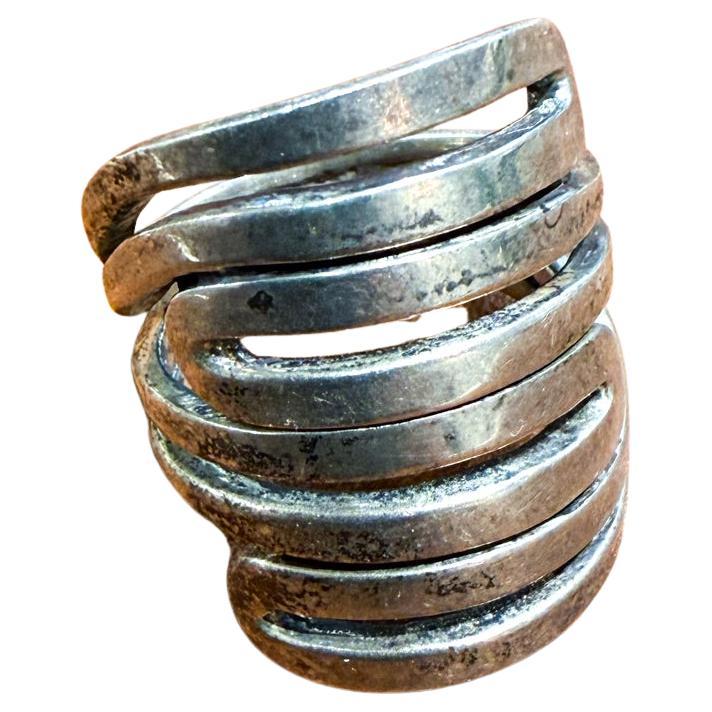 1960s Sterling Silver Spiral Maze Ring Taxco Mexico
