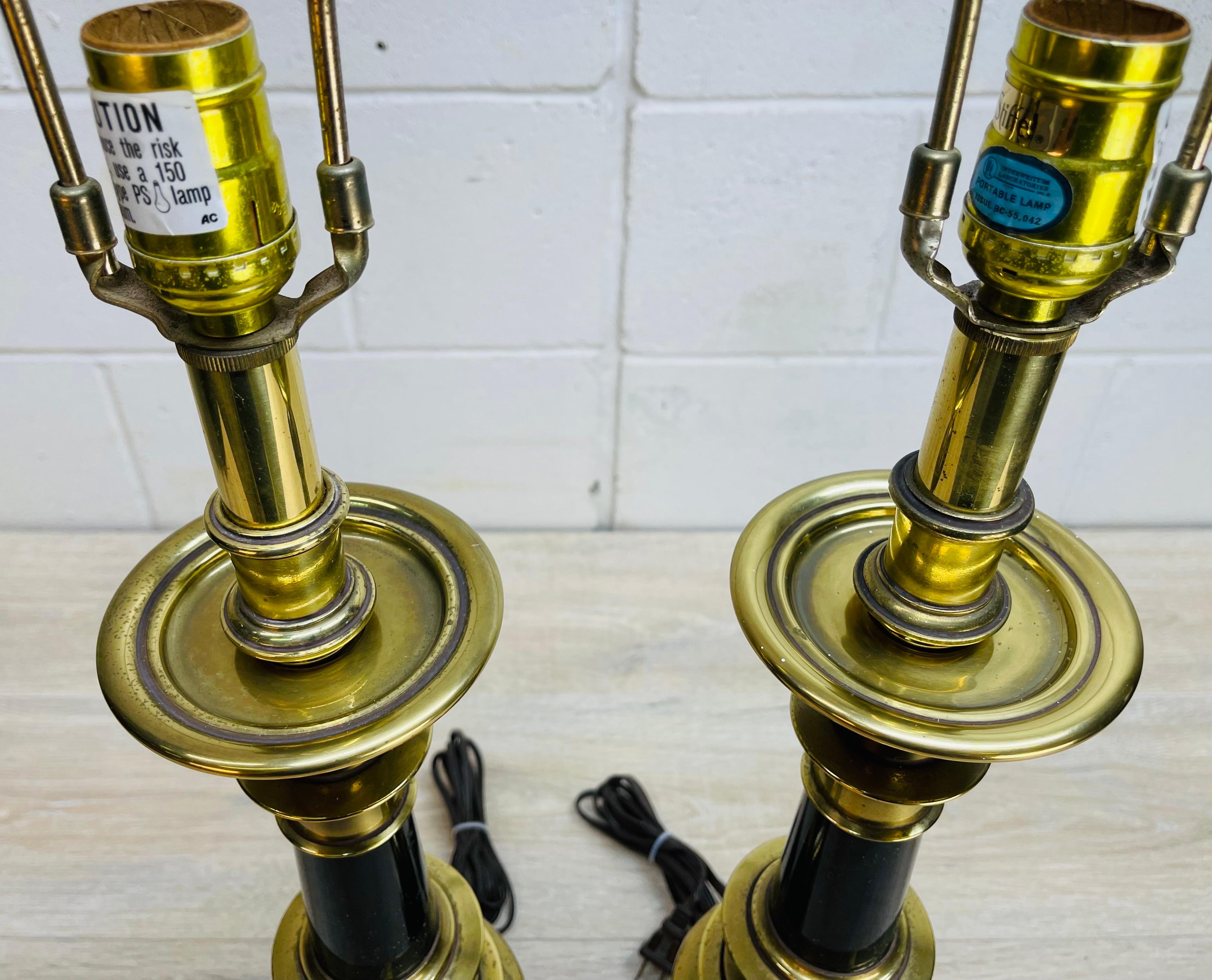1960s Stiffel Brass & Black Metal Table Lamps, Pair For Sale 2
