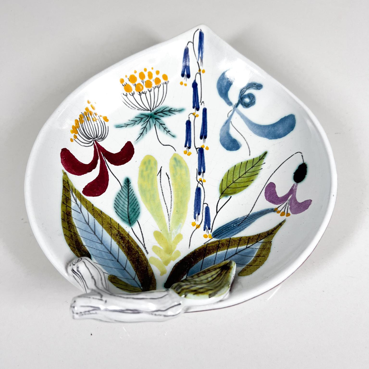 Swedish 1960s Stig Lindberg for Gustavsberg Floral Leaf Shaped Art Dish Sweden