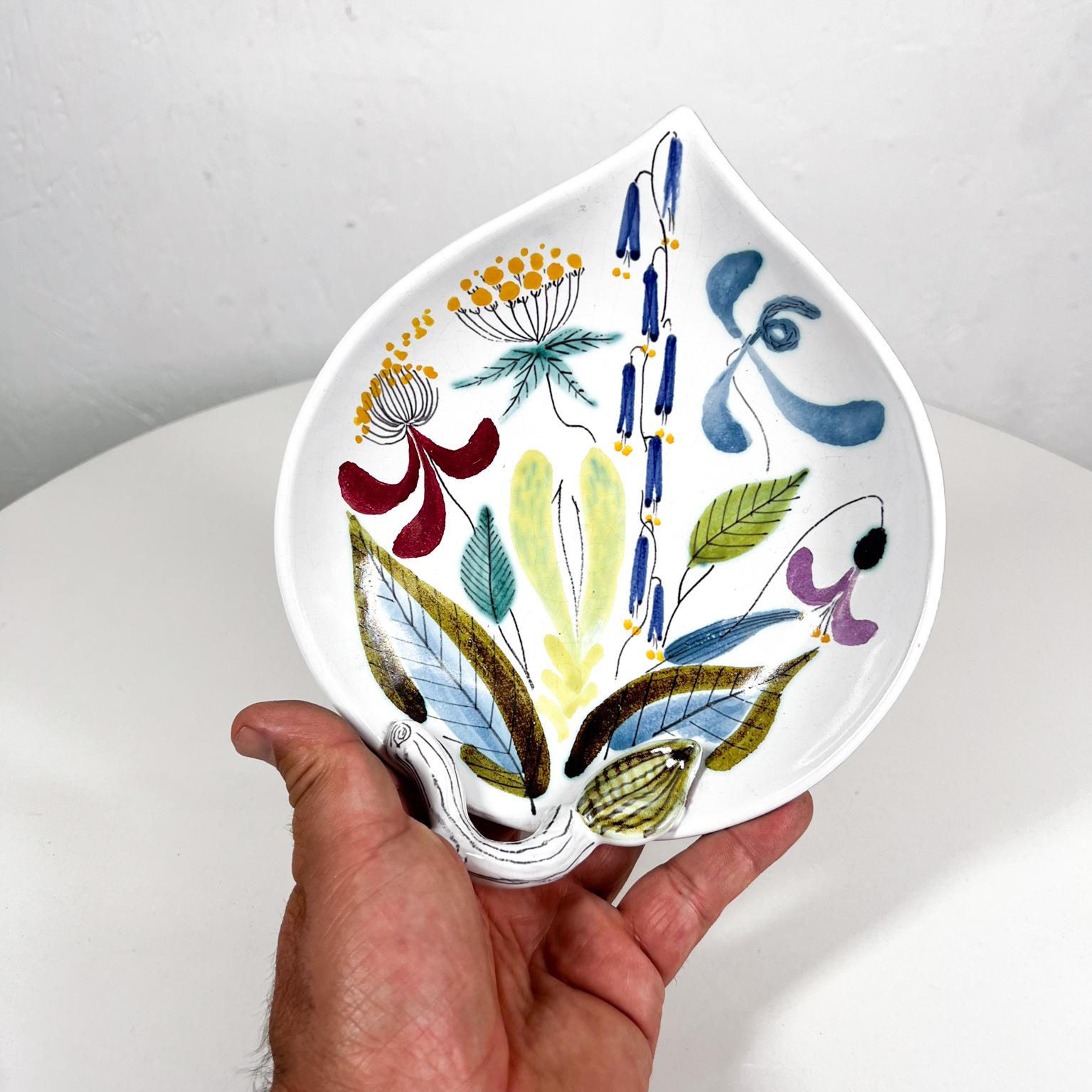 Ceramic 1960s Stig Lindberg for Gustavsberg Floral Leaf Shaped Art Dish Sweden