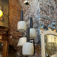 1960s Stilnovo Attributed Mid-Century Modern Gray Opaline Italian Chandelier