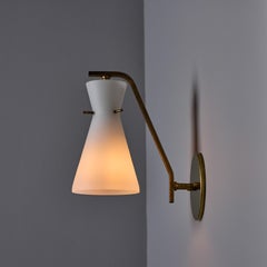 1960s Stilnovo Sculptural Opaline Glass and Brass Wall Lamp
