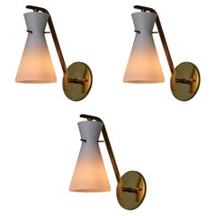 1960s Stilnovo Sculptural Opaline Glass and Brass Wall Lamp