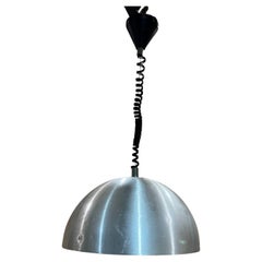 Vintage 1960s Stilnovo Silver Demilune Aluminum Pendant Lamp Milan Italy