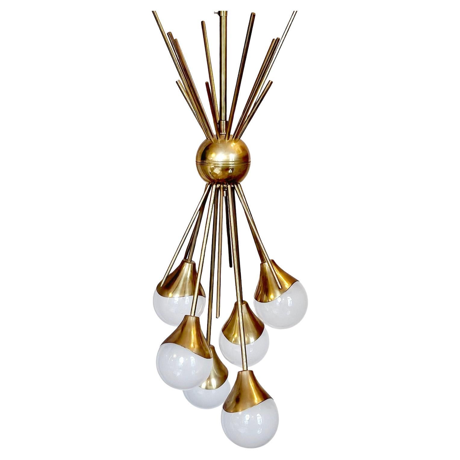 1960s Stilnovo Six Murano Ball Brass Ceiling Light