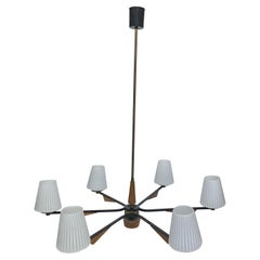 Lustre italien moderne du milieu du siècle dernier en laiton et teck, style Stilnovo, années 1960