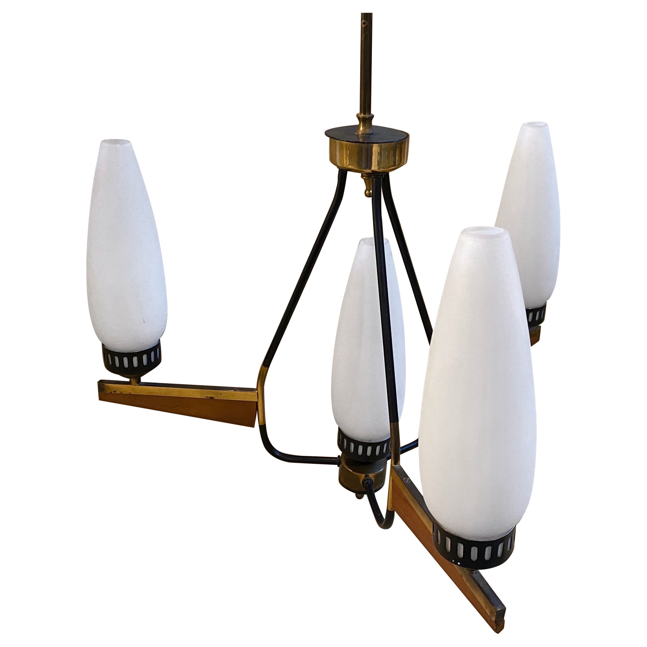 Lampadario italiano del 1960 in stile Stilnovo di metà secolo moderno
