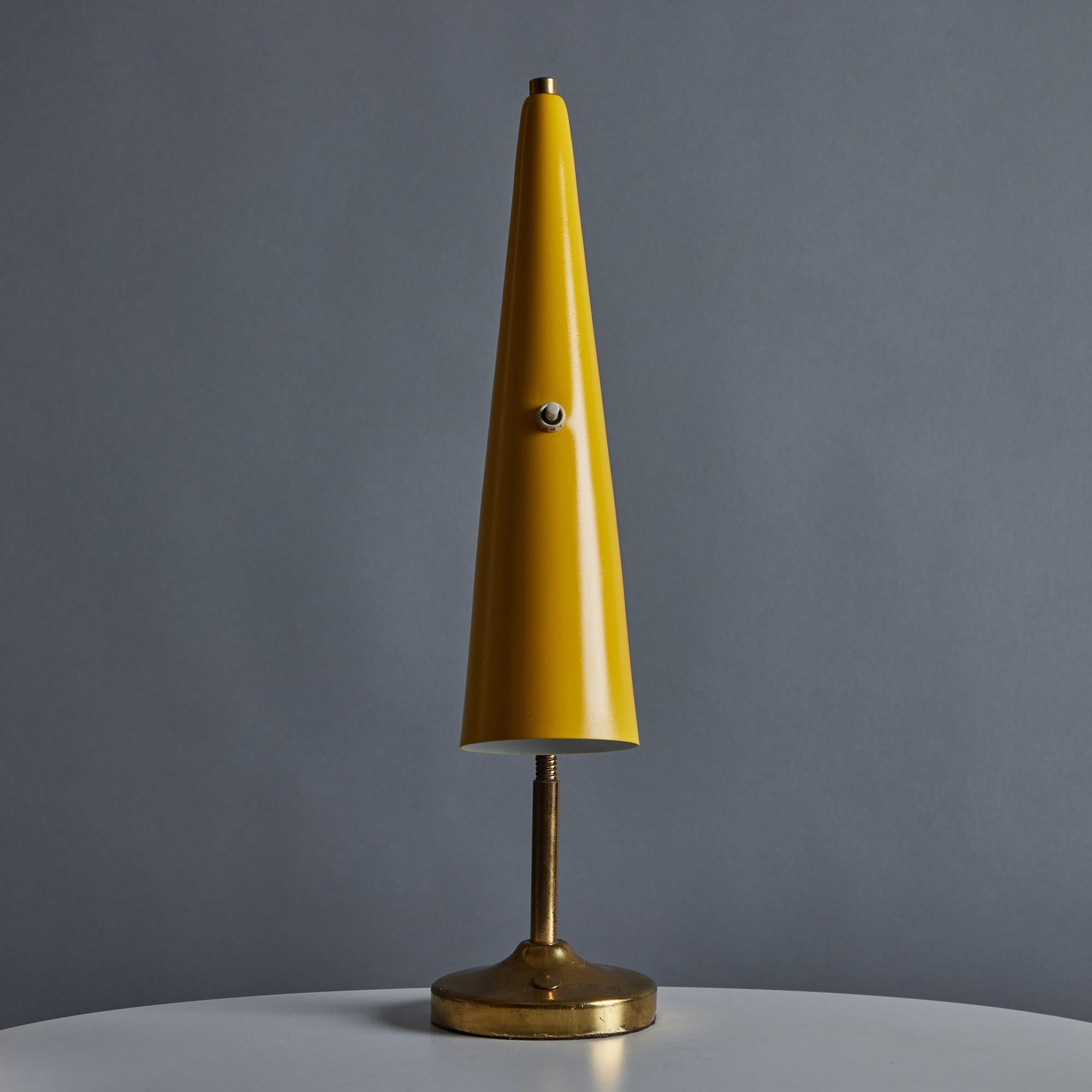 1960s Stilux Conical Yellow Metal and Brass Table Lamp For Sale 6