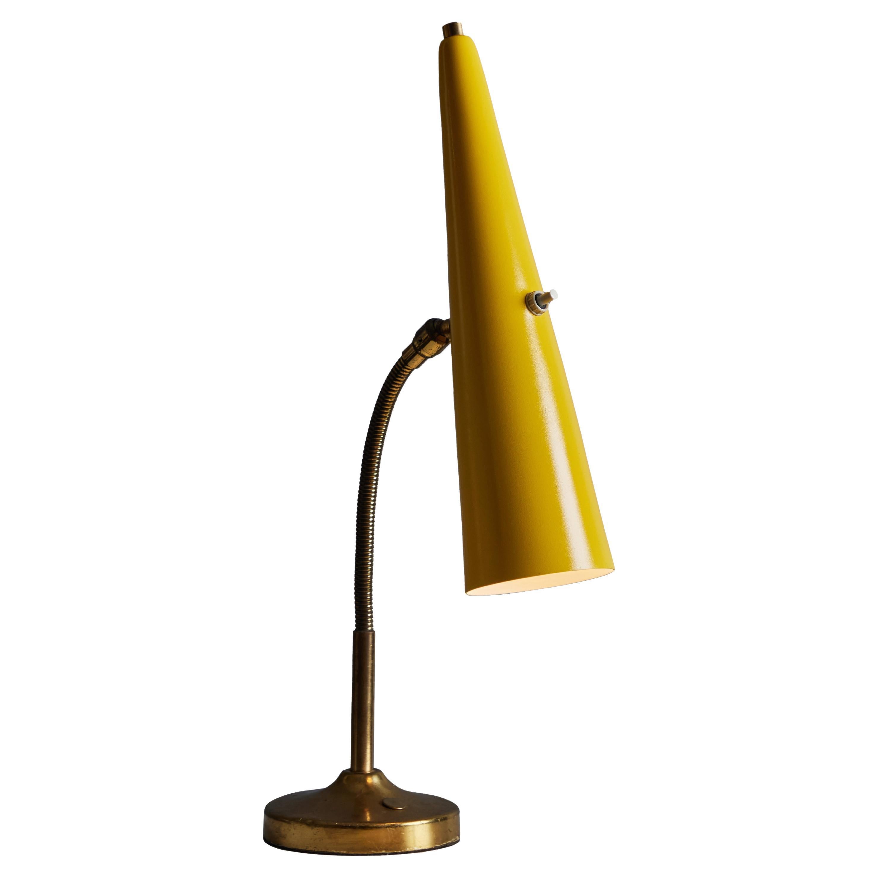 1960s Stilux Conical Yellow Metal and Brass Table Lamp For Sale