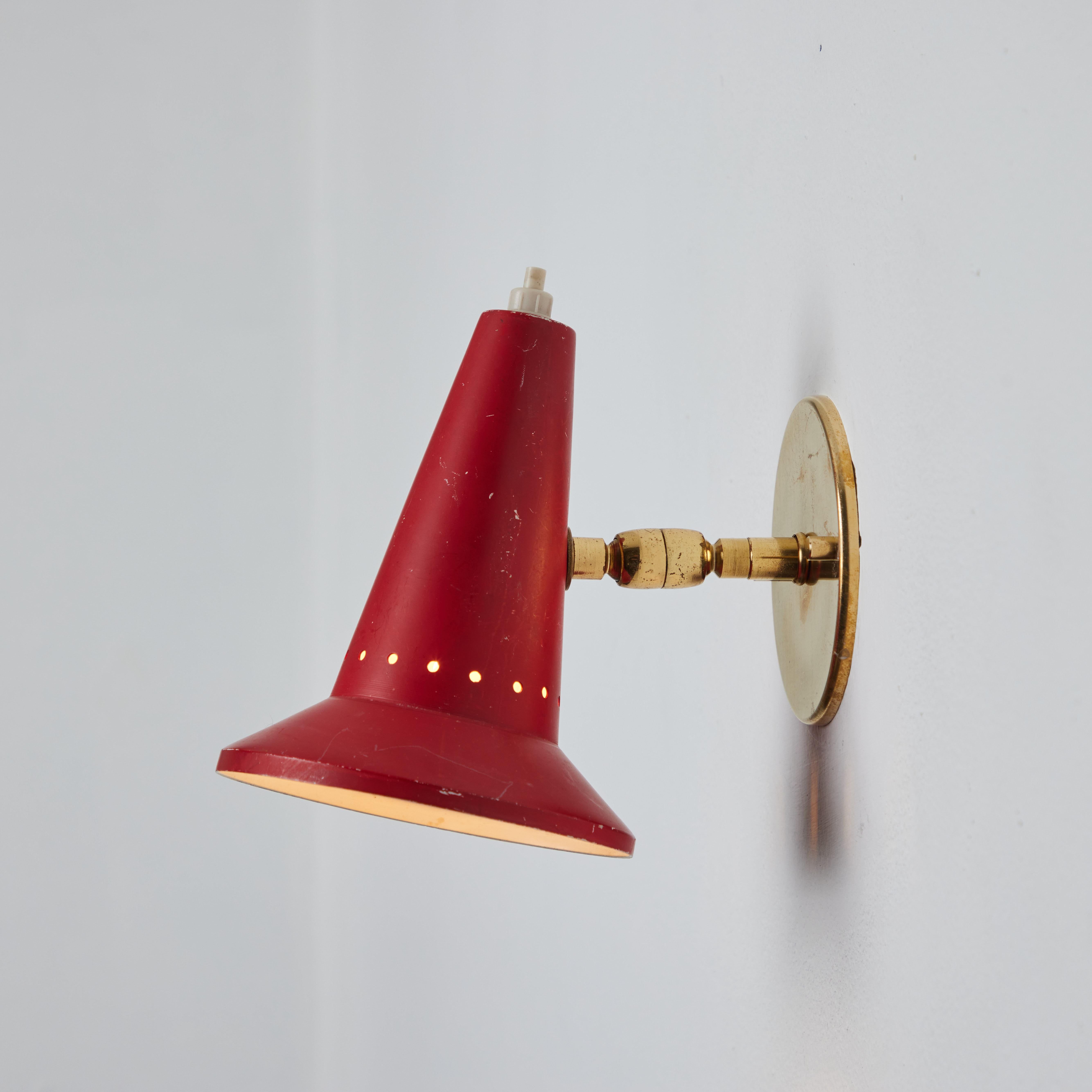 1960s Stilux Milano Red Perforated Articulating Sconce In Good Condition For Sale In Glendale, CA