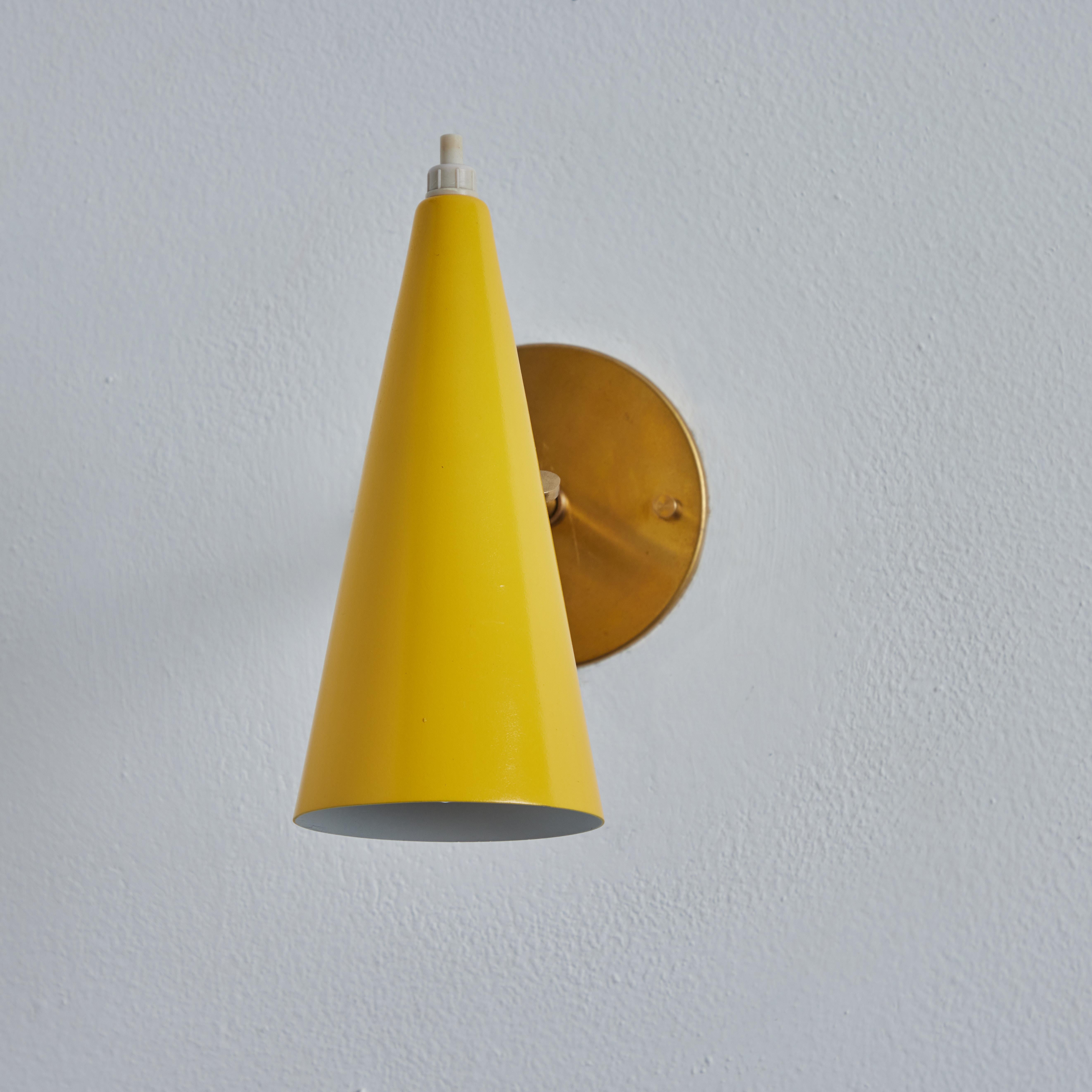 1960s Stilux Milano Yellow and Brass Conical Wall Lamp 2