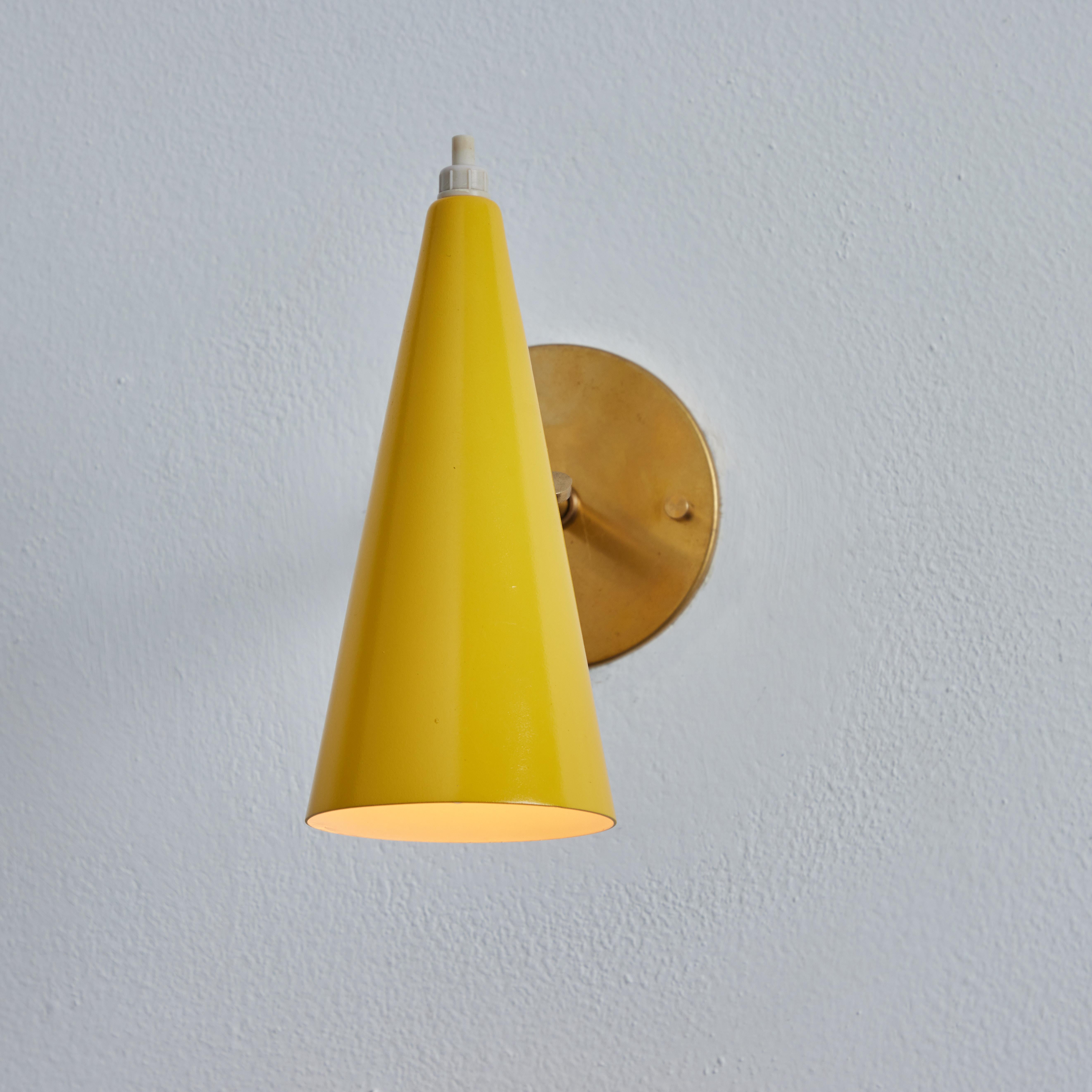 1960s Stilux Milano Yellow and Brass Conical Wall Lamp 3