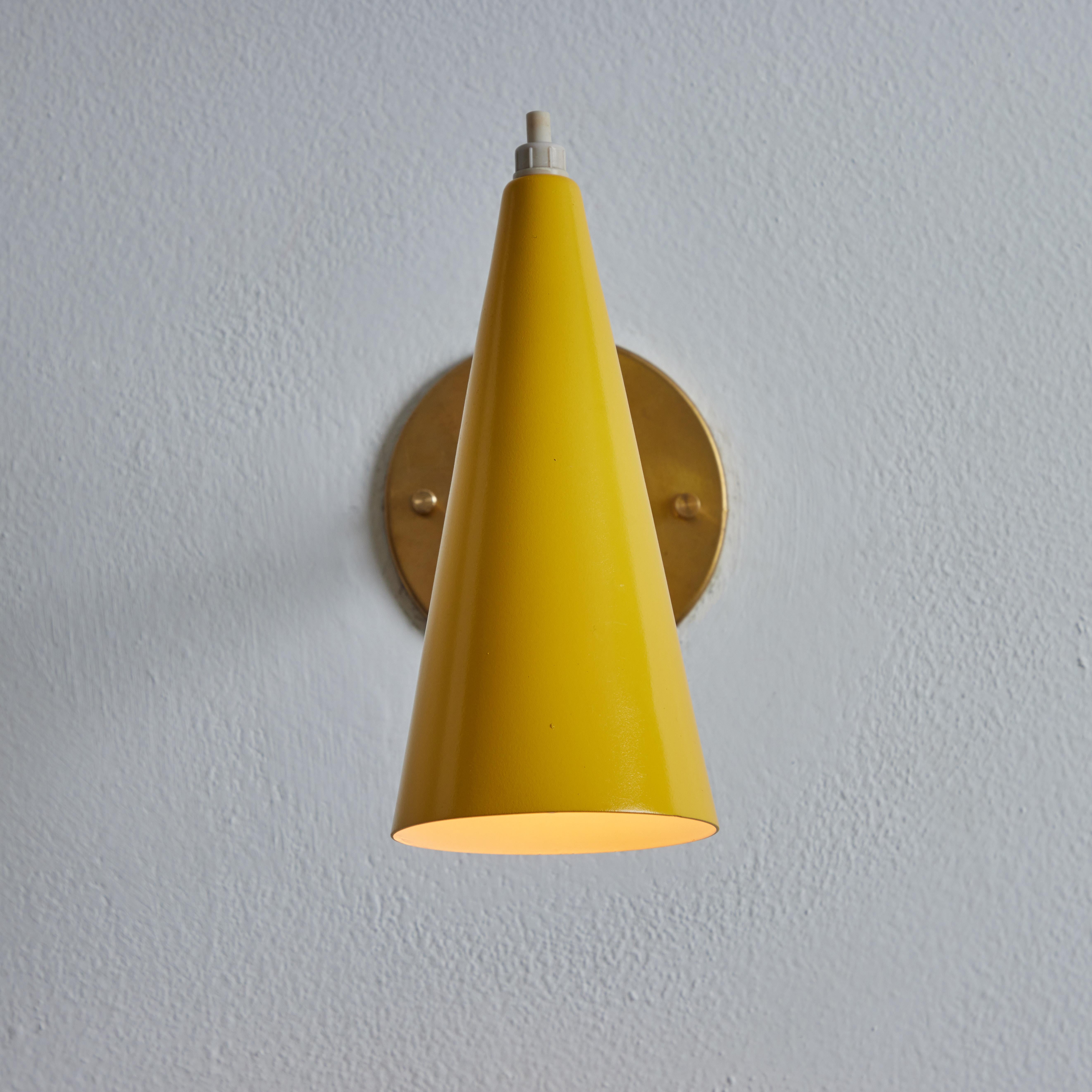 1960s Stilux Milano Yellow and Brass Conical Wall Lamp 4