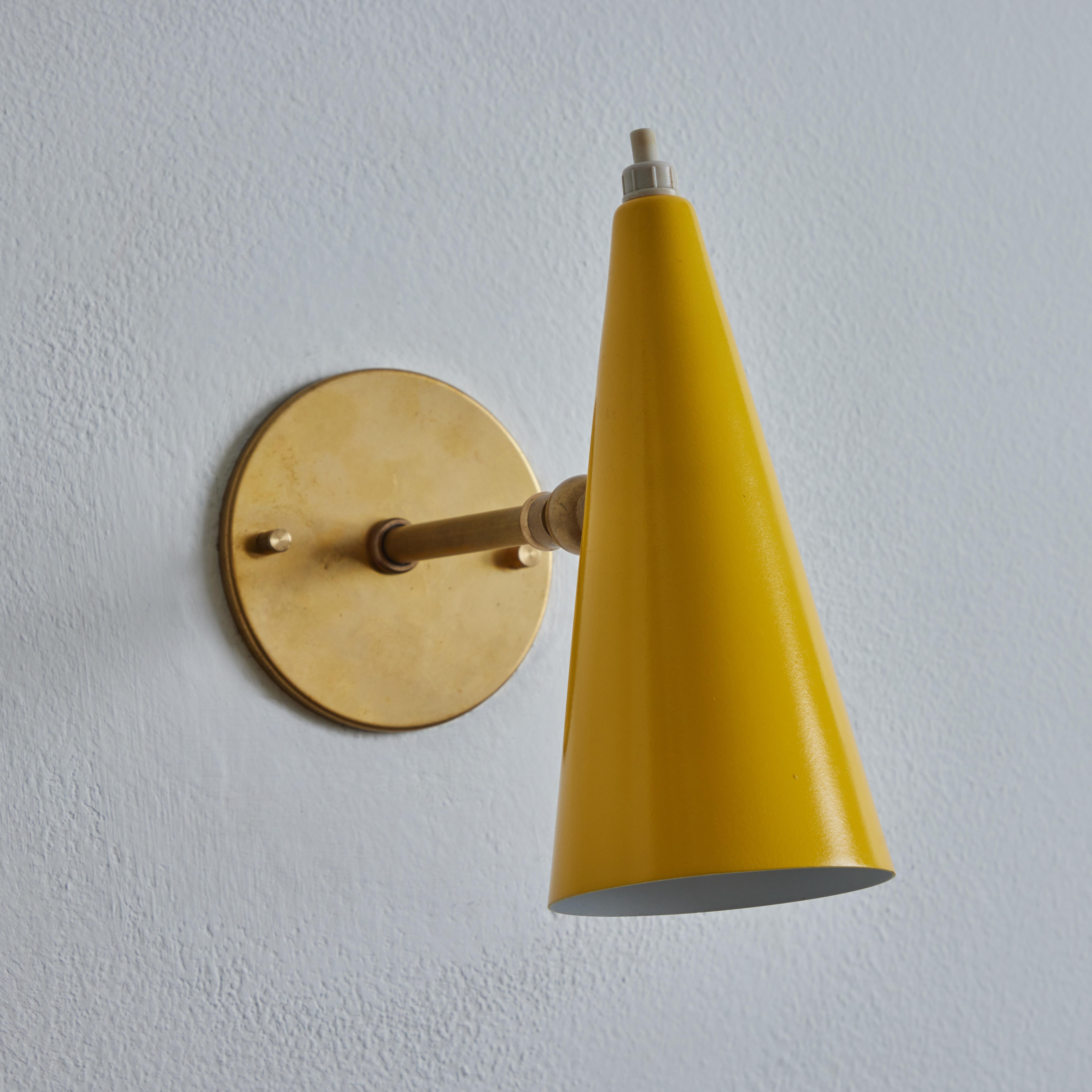 1960s Stilux Milano Yellow and Brass Conical Wall Lamp 5
