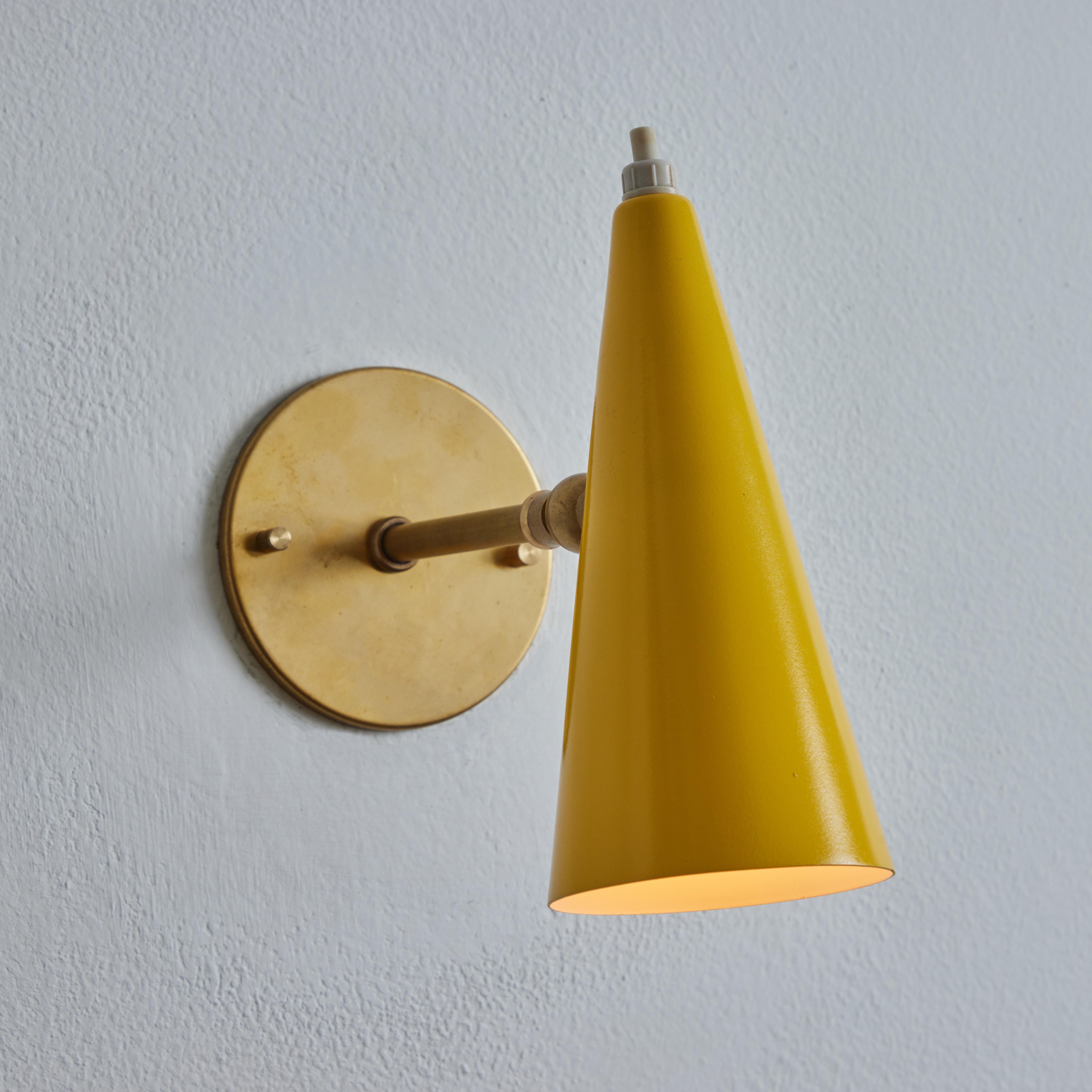 1960s Stilux Milano Yellow and Brass Conical Wall Lamp 6