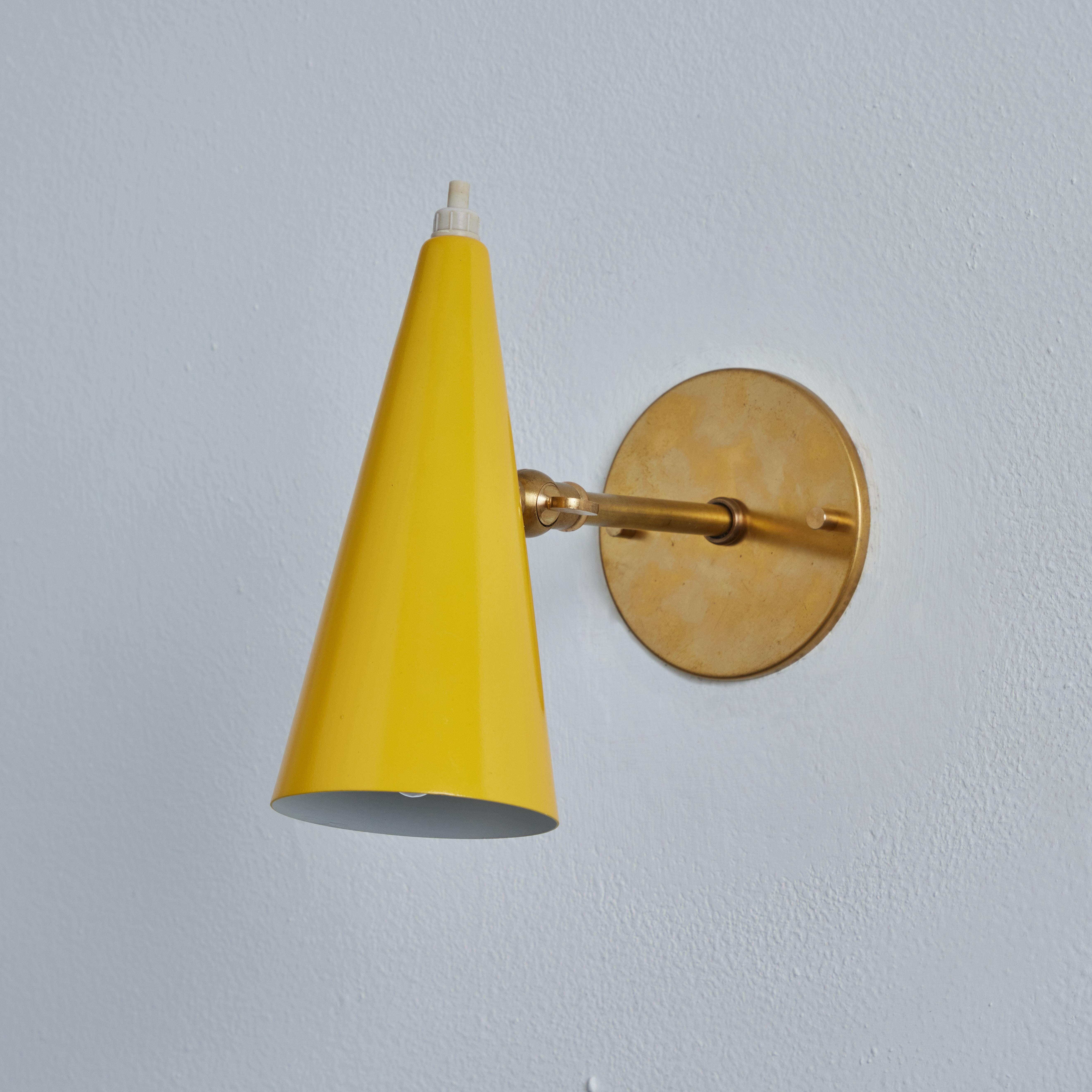 1960s Stilux Milano Yellow and Brass Conical Wall Lamp 7