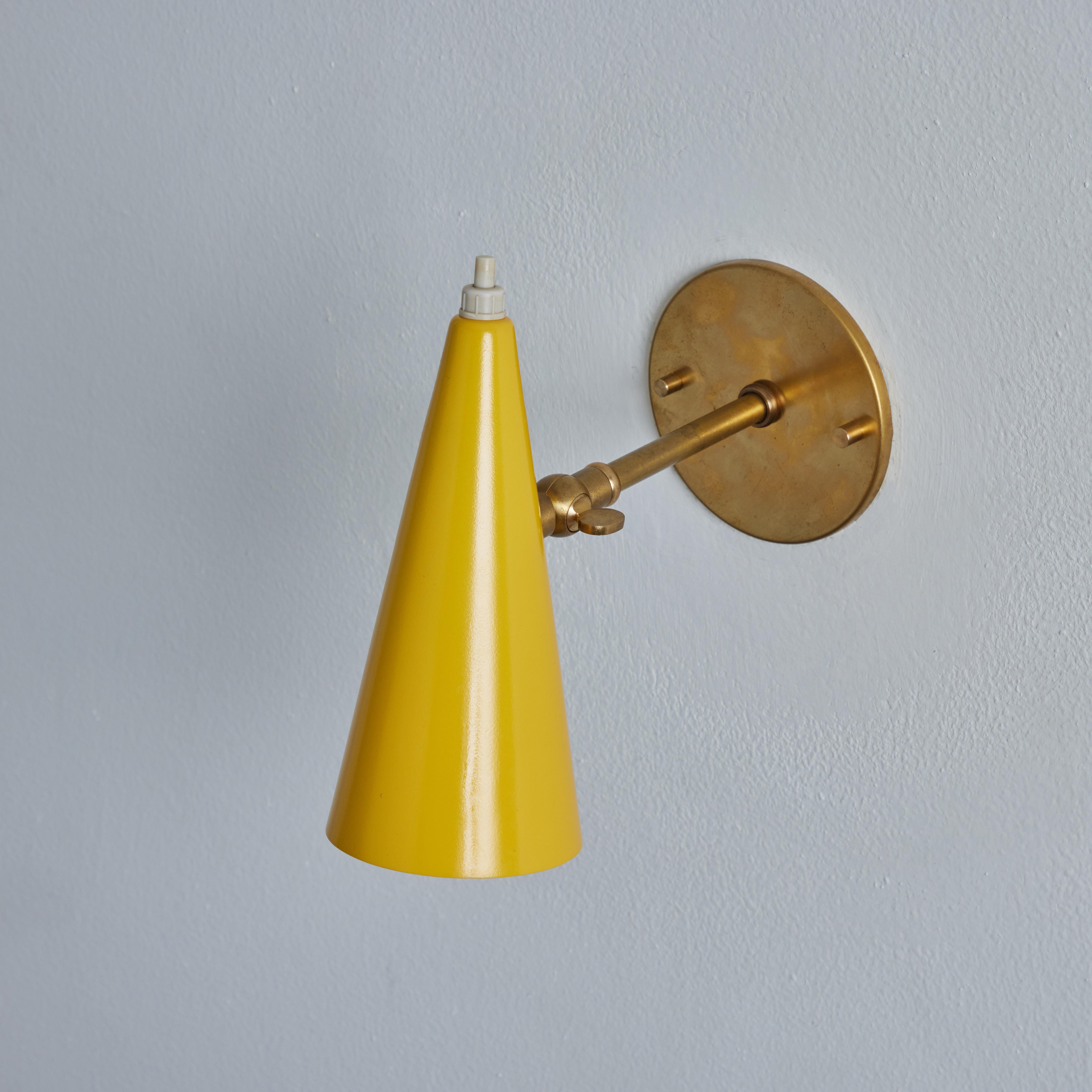 1960s Stilux Milano Yellow and Brass Conical Wall Lamp 8