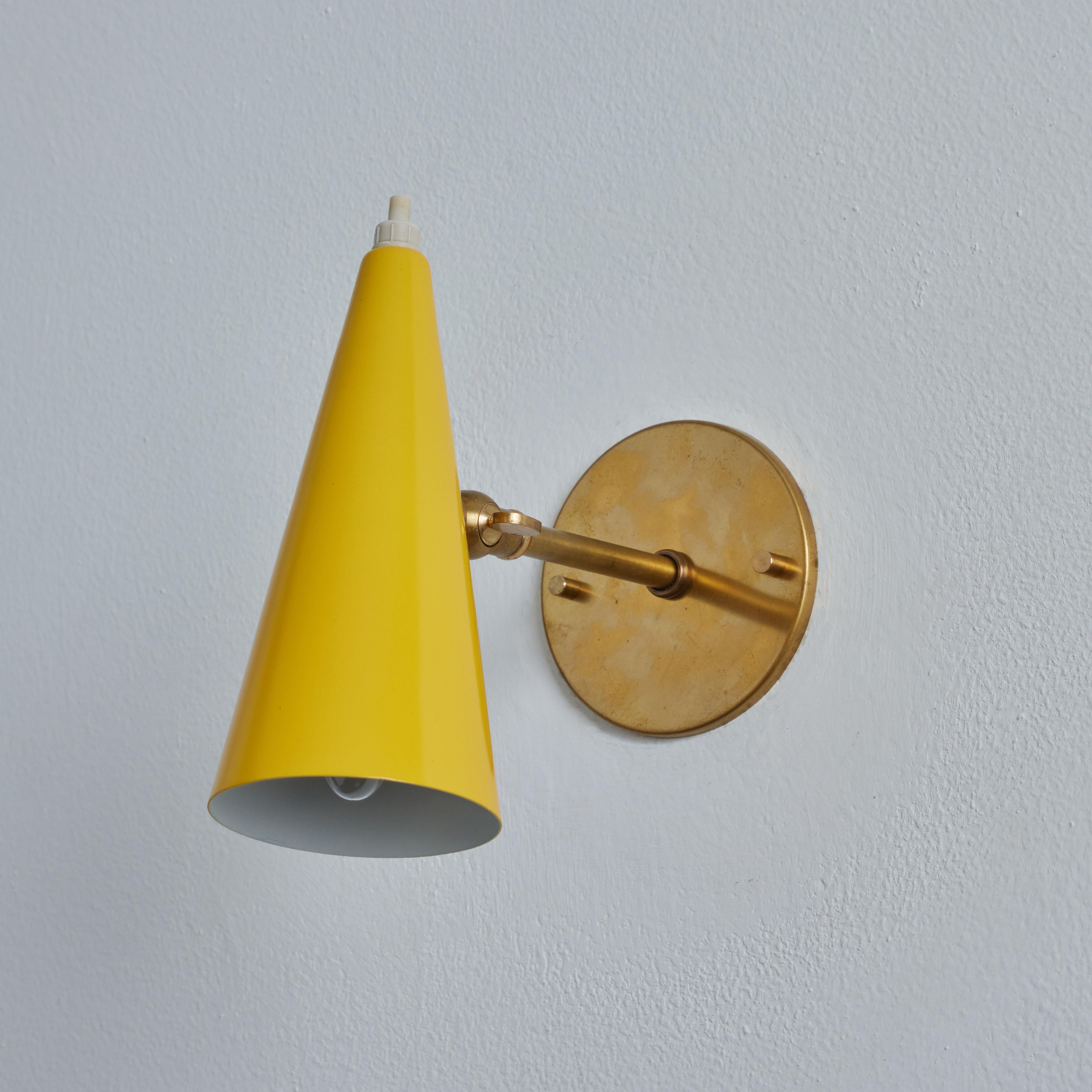 1960s Stilux Milano Yellow and Brass Conical Wall Lamp 9