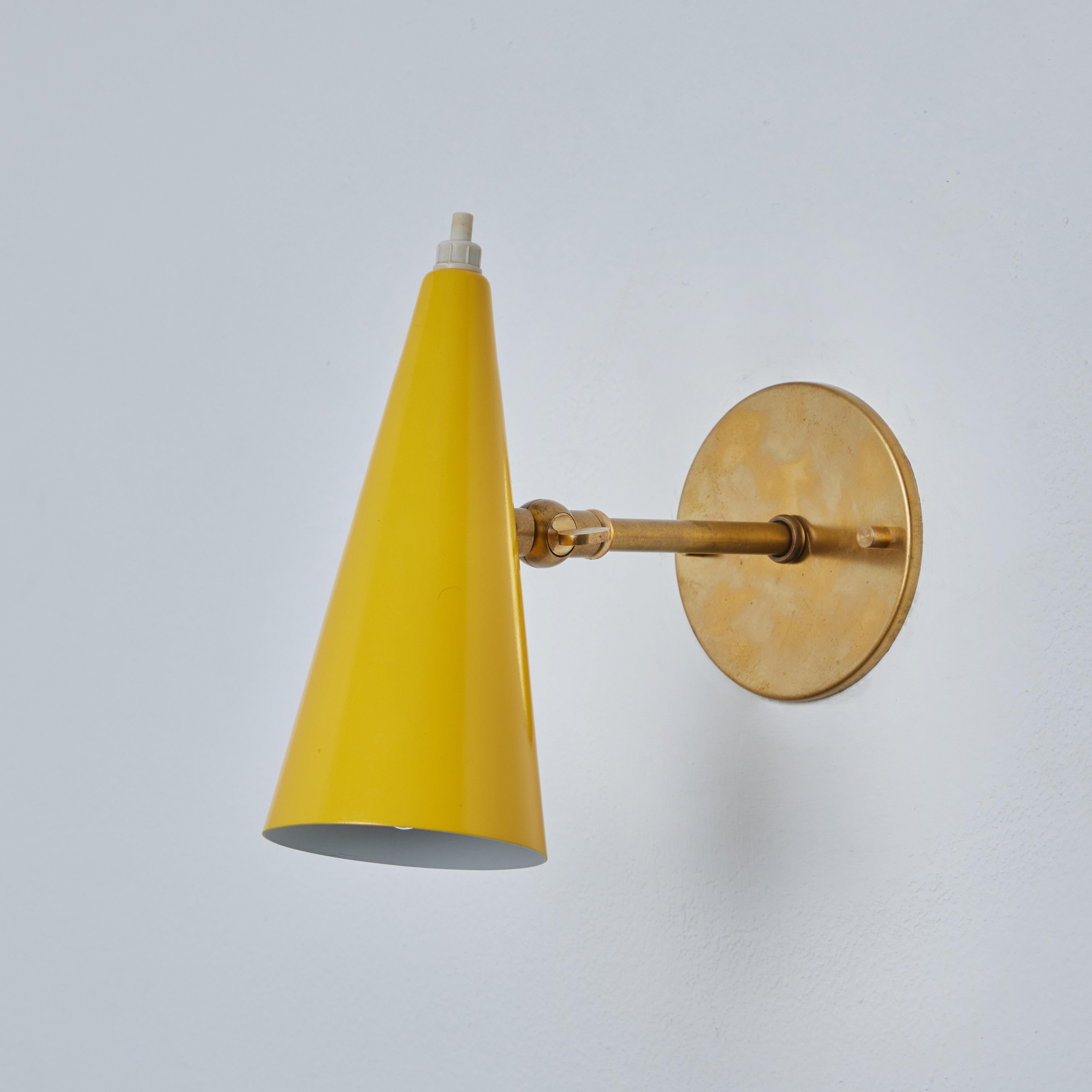 Mid-Century Modern 1960s Stilux Milano Yellow and Brass Conical Wall Lamp