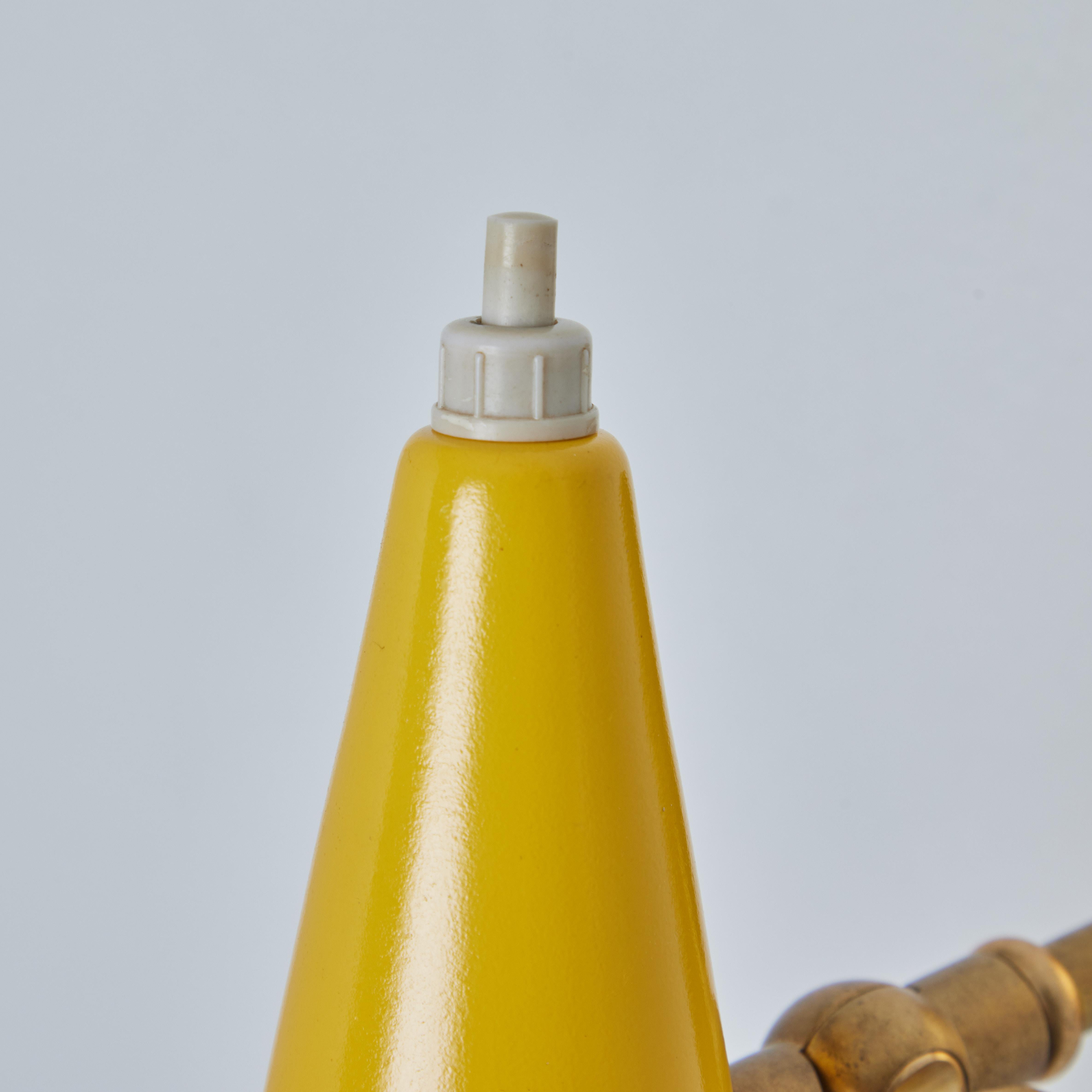 Italian 1960s Stilux Milano Yellow and Brass Conical Wall Lamp