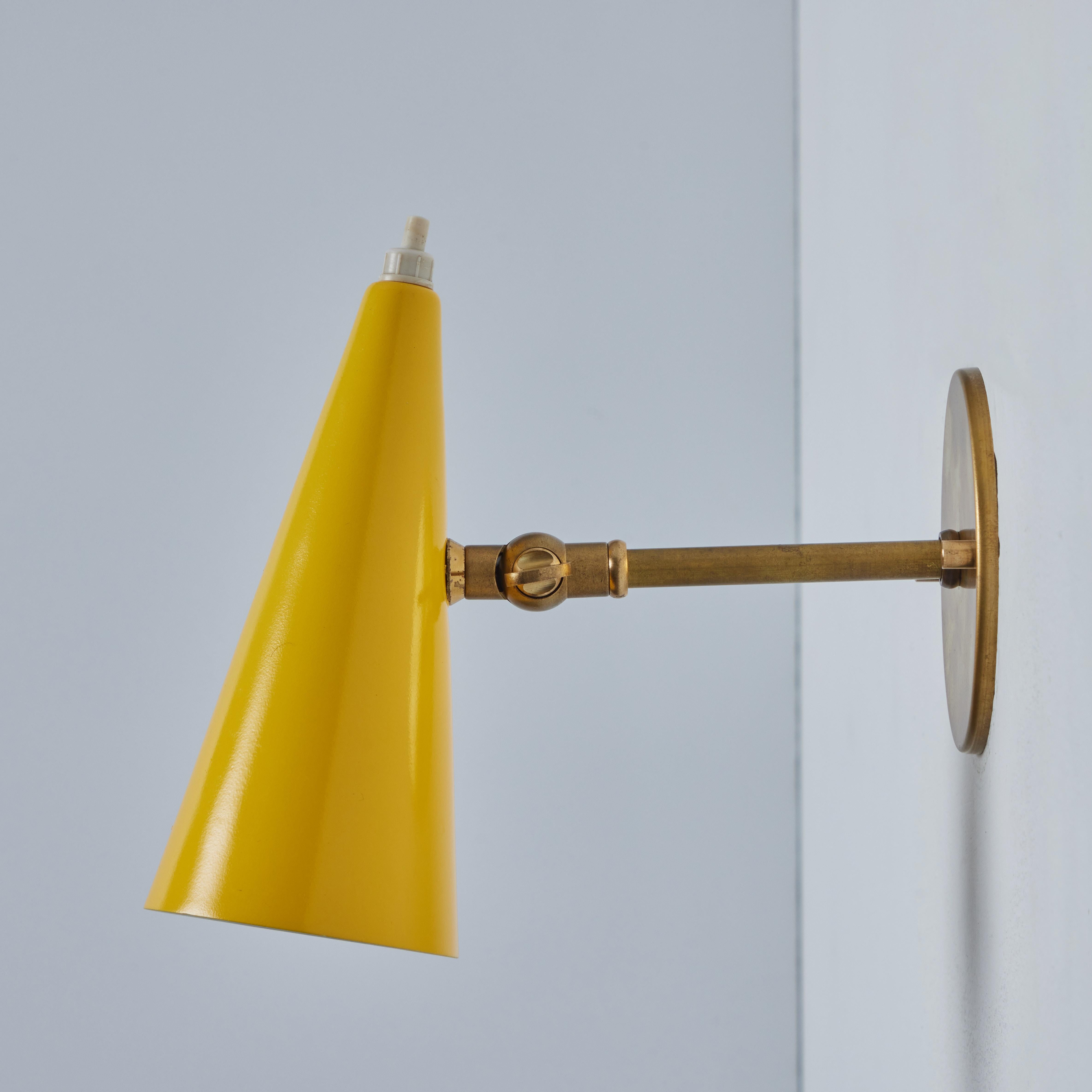 Mid-20th Century 1960s Stilux Milano Yellow and Brass Conical Wall Lamp