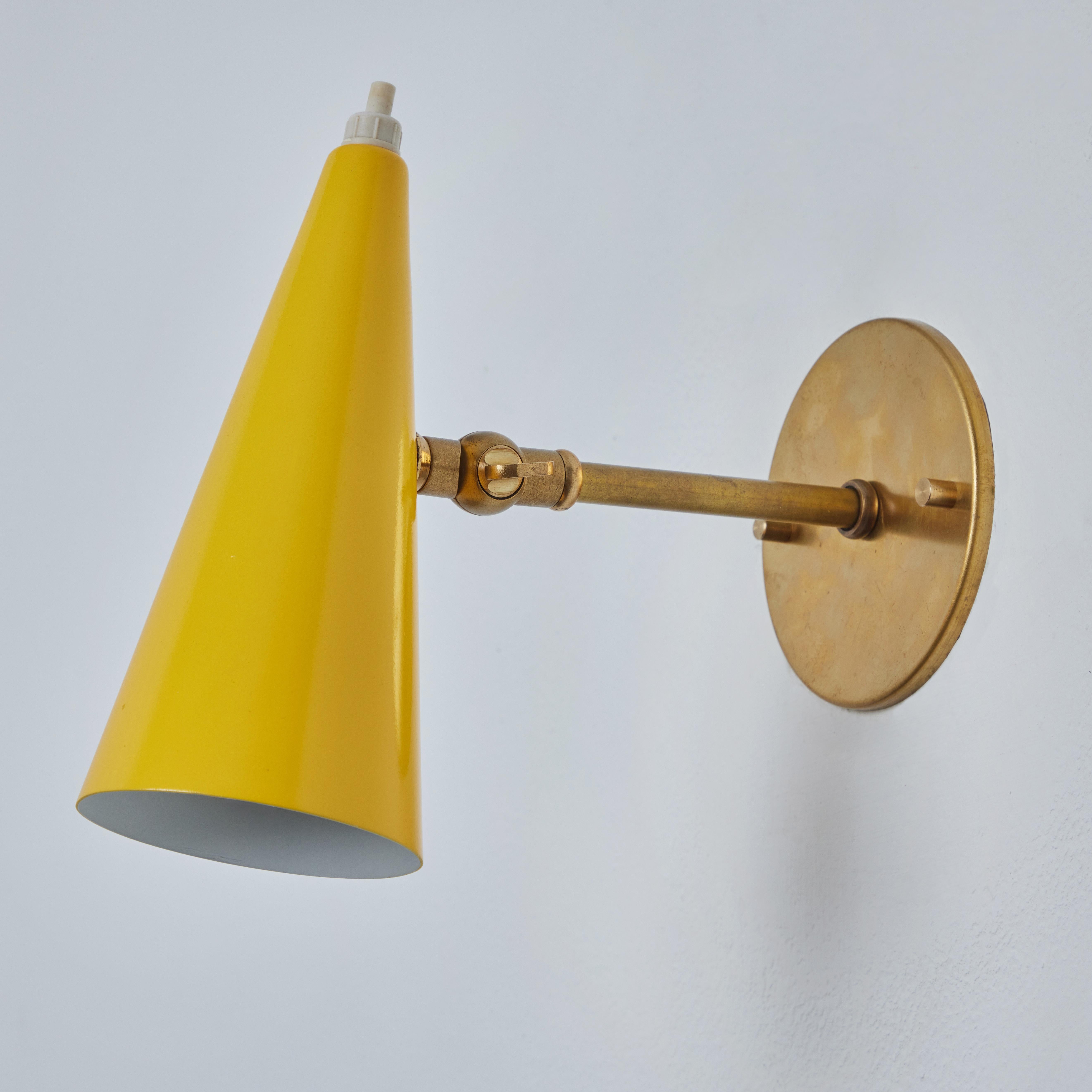 Metal 1960s Stilux Milano Yellow and Brass Conical Wall Lamp