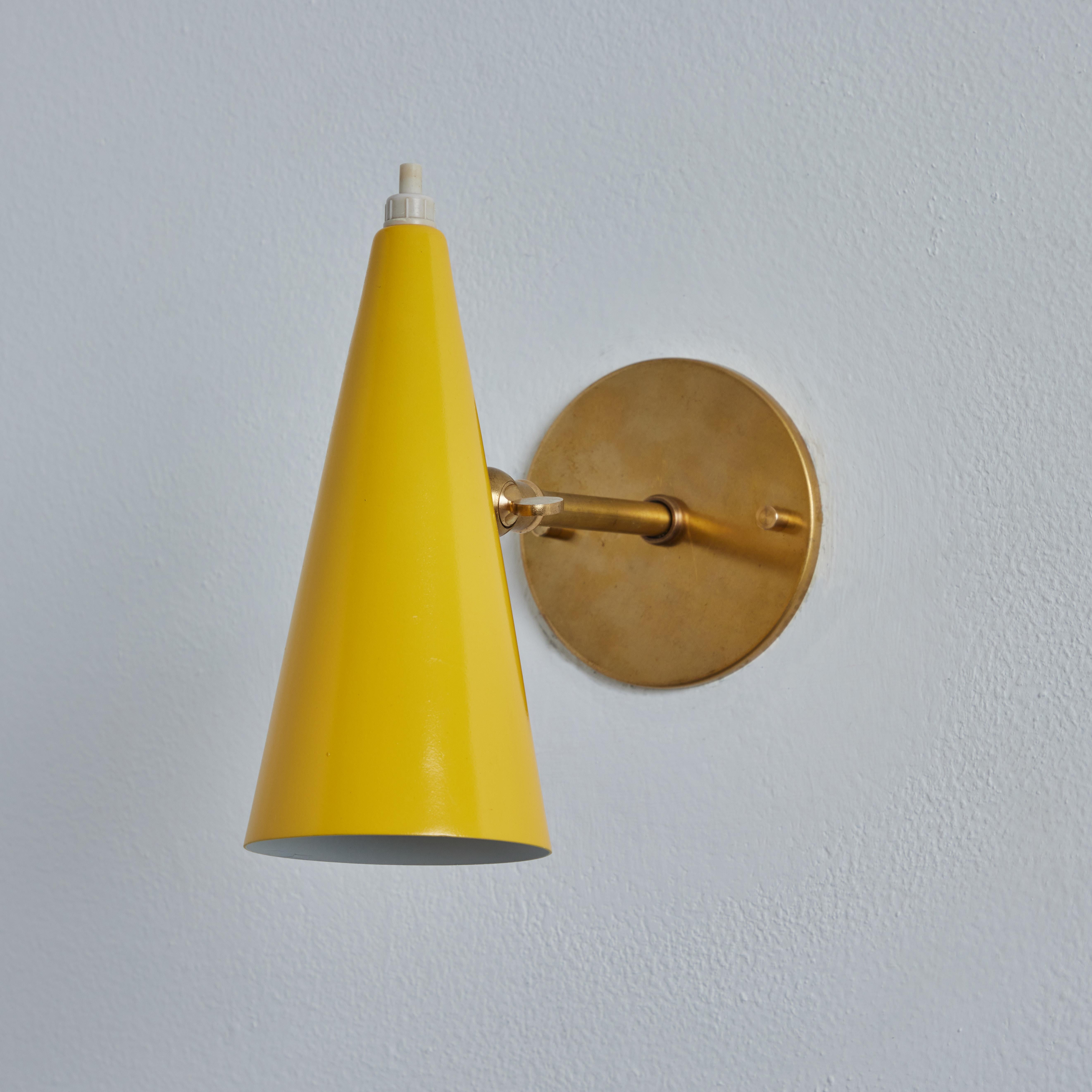 1960s Stilux Milano Yellow and Brass Conical Wall Lamp 1