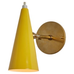 1960s Stilux Milano Yellow and Brass Conical Wall Lamp