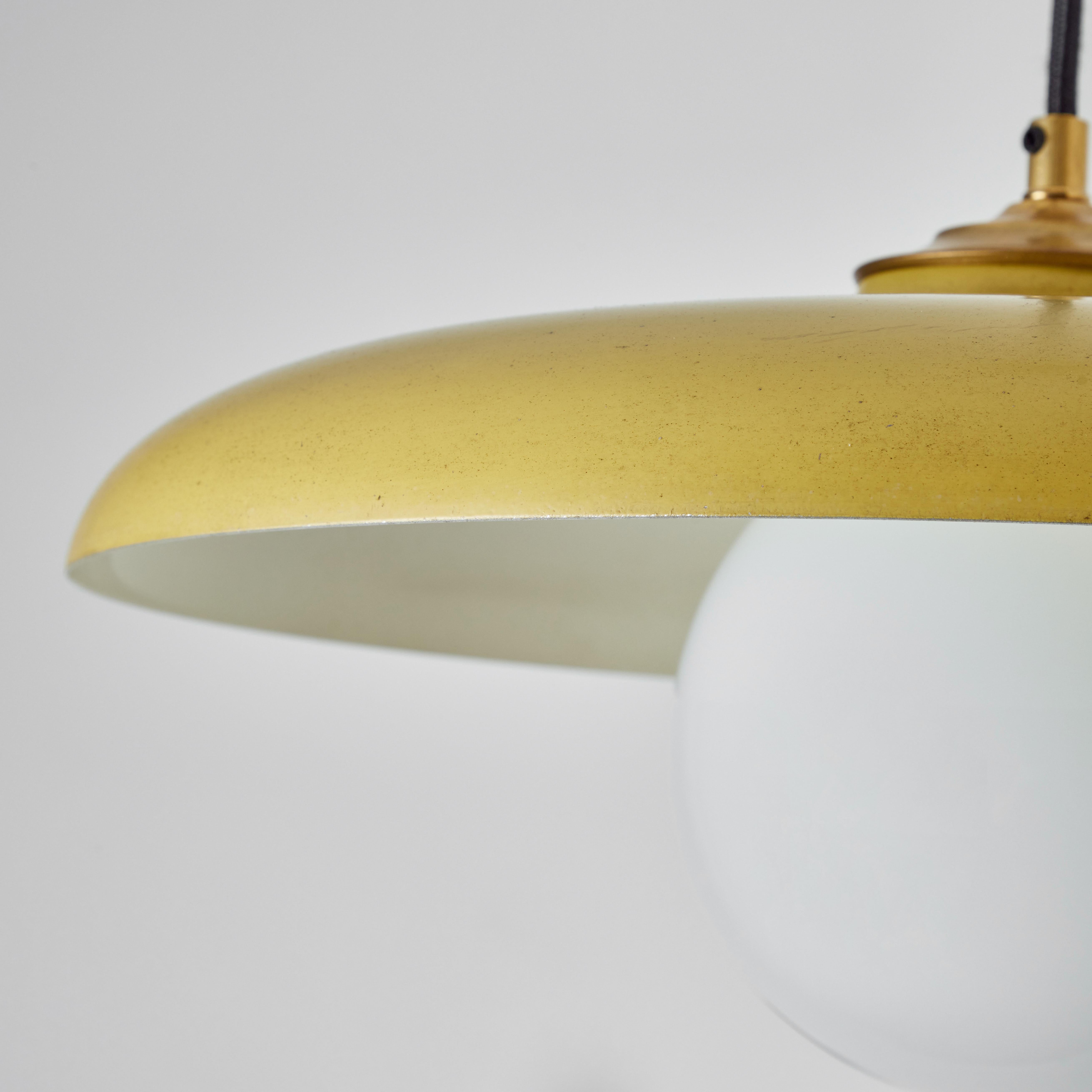 1960s Stilux Milano Yellow Painted Metal & Opaline Globe Glass Pendant Lamp For Sale 4