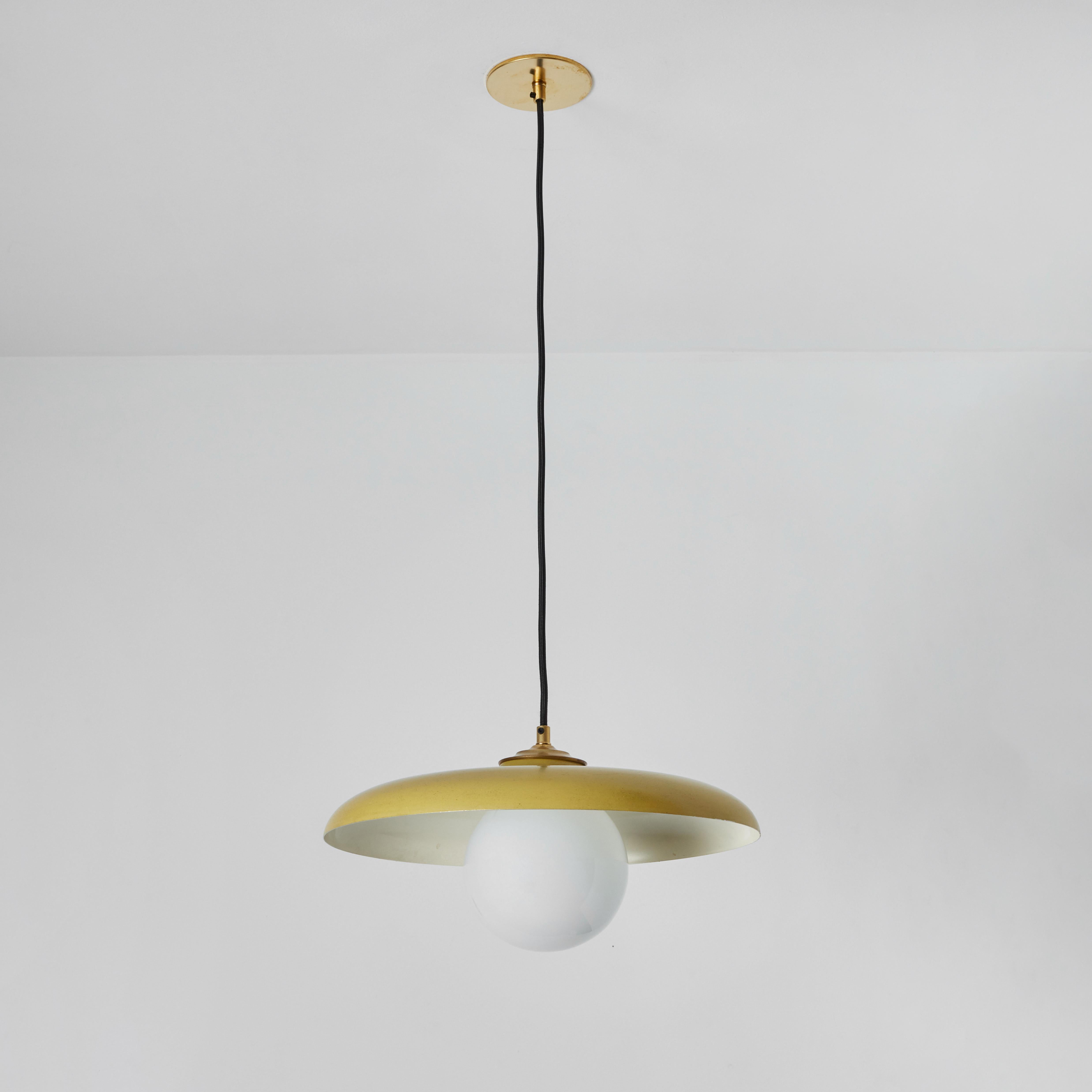 Mid-Century Modern 1960s Stilux Milano Yellow Painted Metal & Opaline Globe Glass Pendant Lamp For Sale