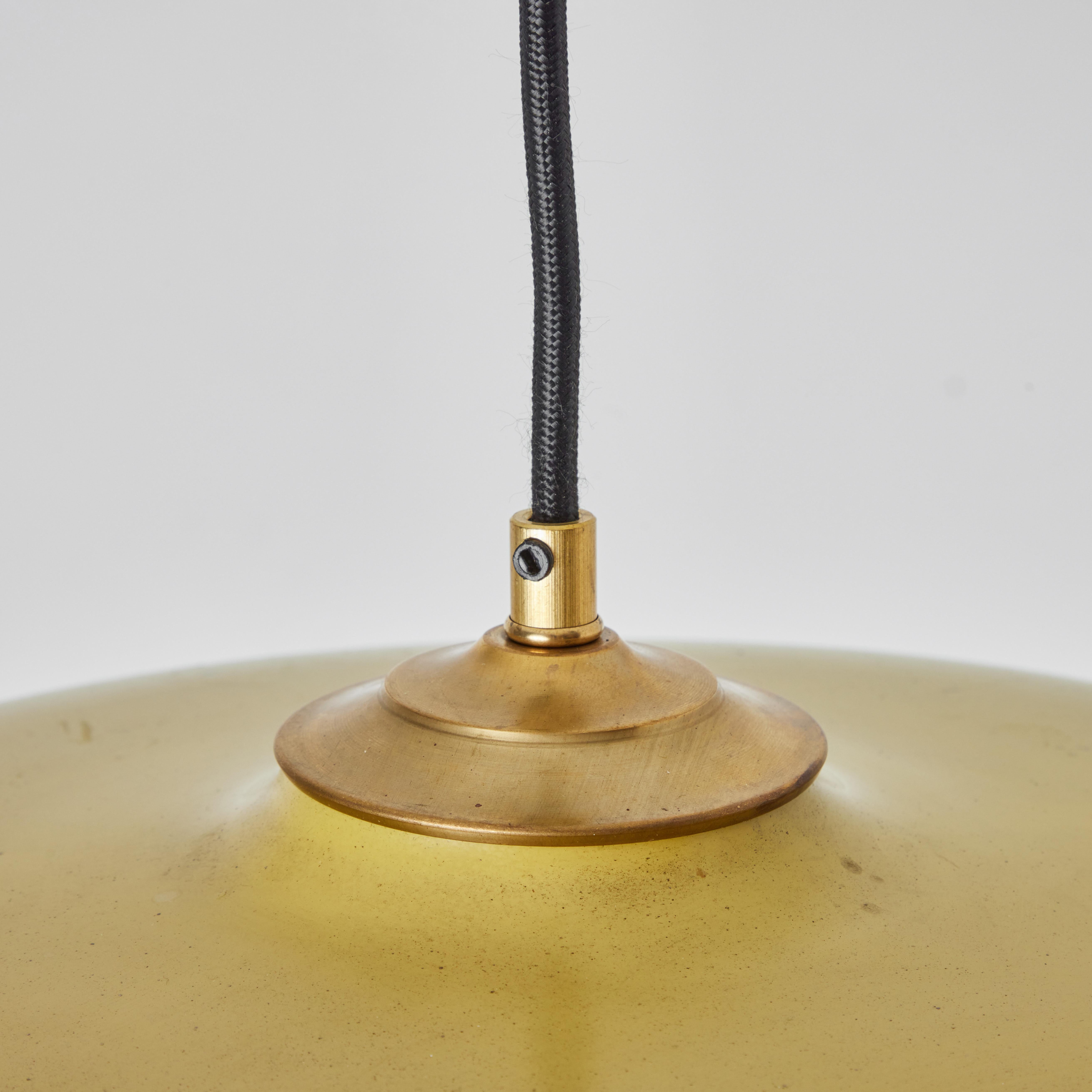 1960s Stilux Milano Yellow Painted Metal & Opaline Globe Glass Pendant Lamp For Sale 1