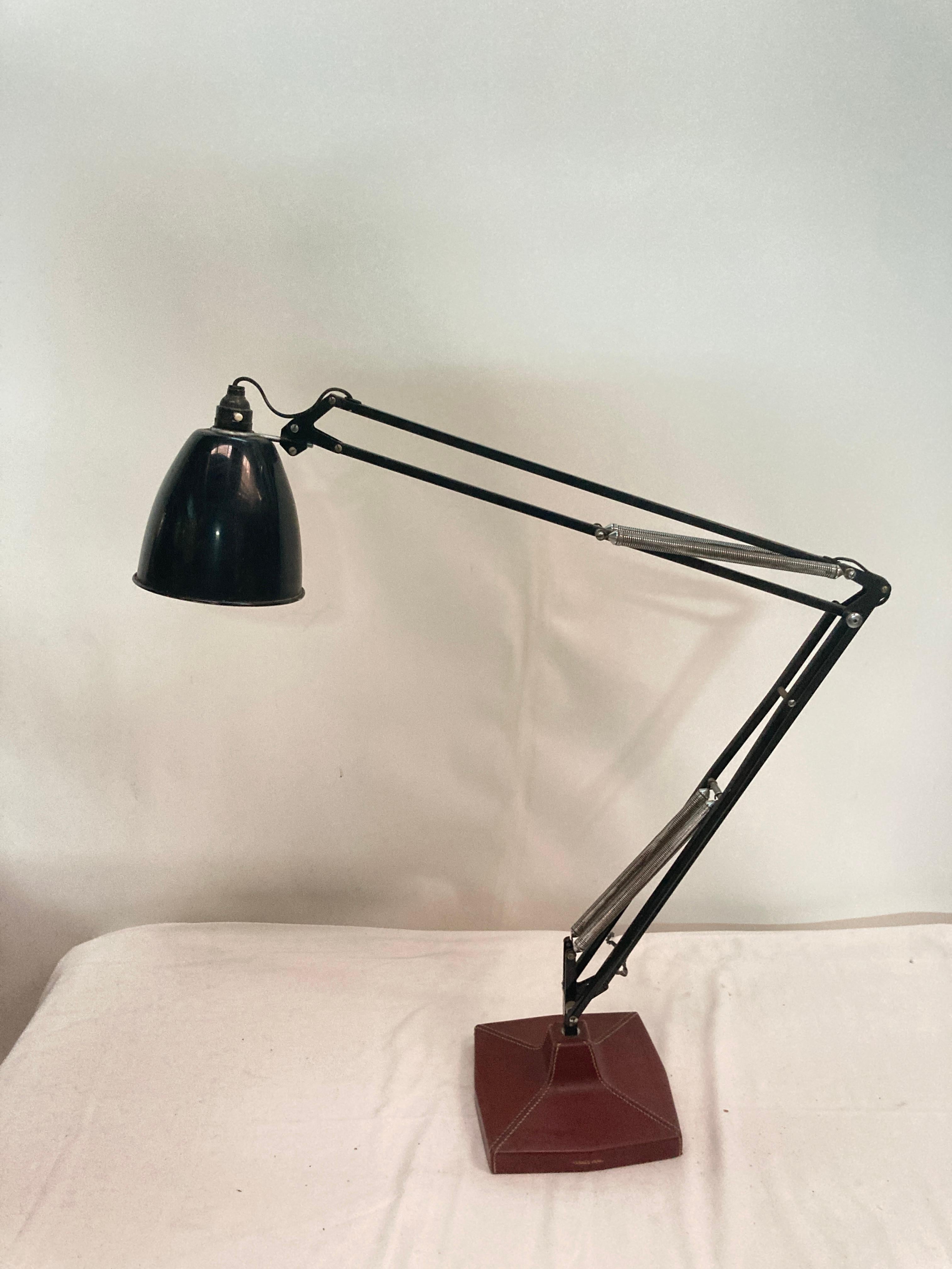 1960's Stitched leather architect lamp by Maison Hermès For Sale 4