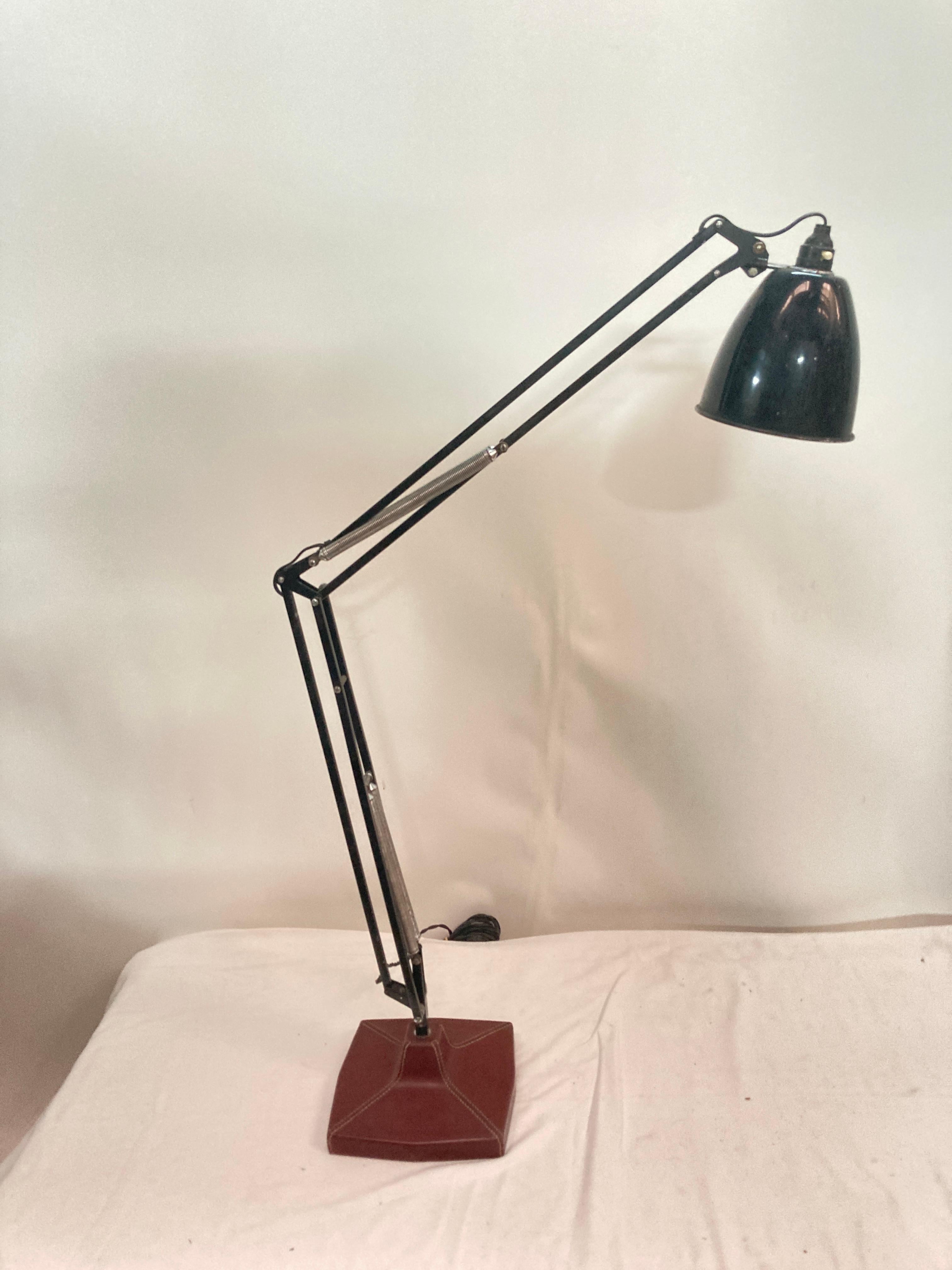 French 1960's Stitched leather architect lamp by Maison Hermès For Sale