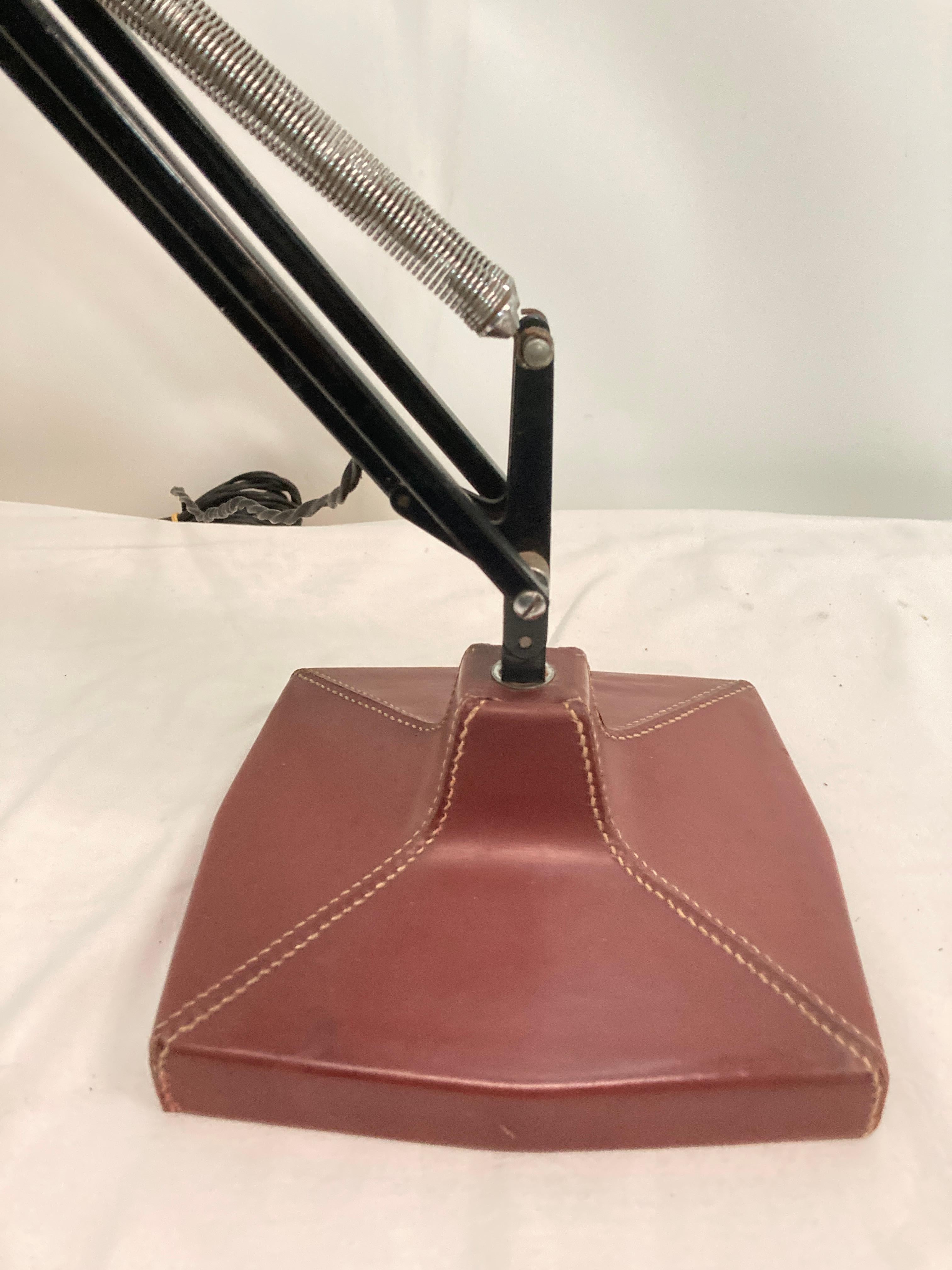 Metal 1960's Stitched leather architect lamp by Maison Hermès For Sale