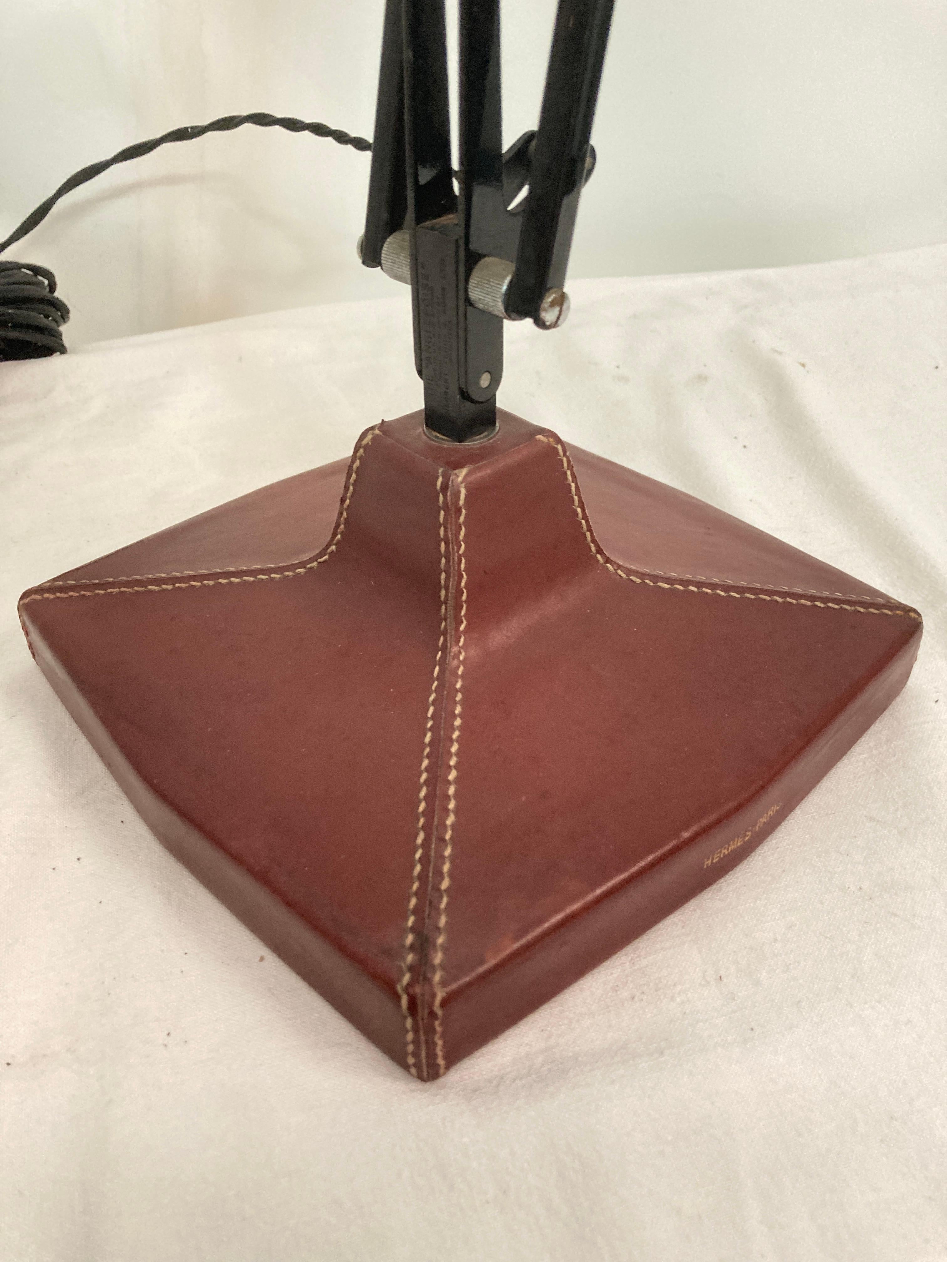 1960's Stitched leather architect lamp by Maison Hermès For Sale 3