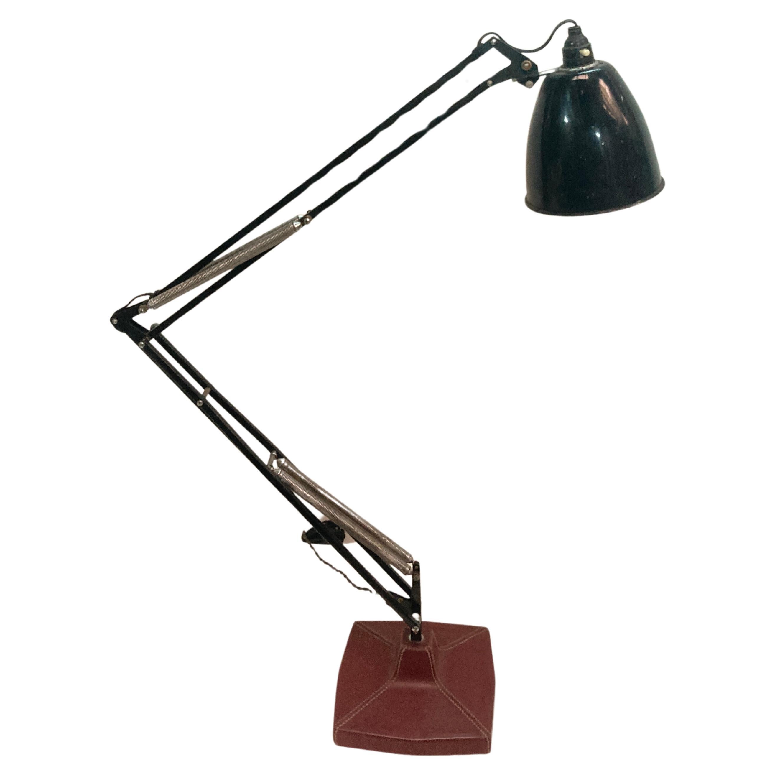 1960's Stitched leather architect lamp by Maison Hermès