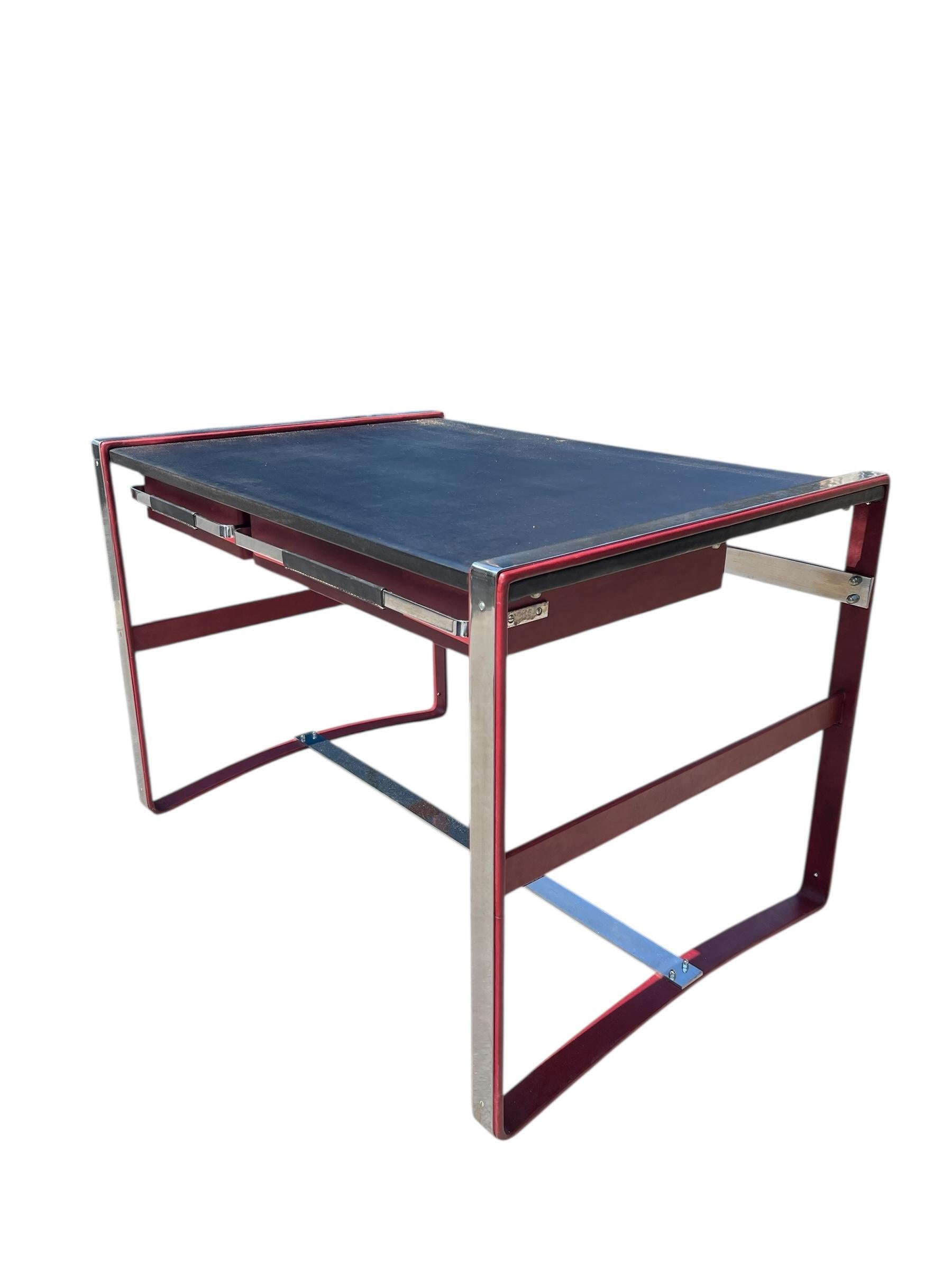 1960's Stitched leather desk by Jacques Adnet For Sale 7