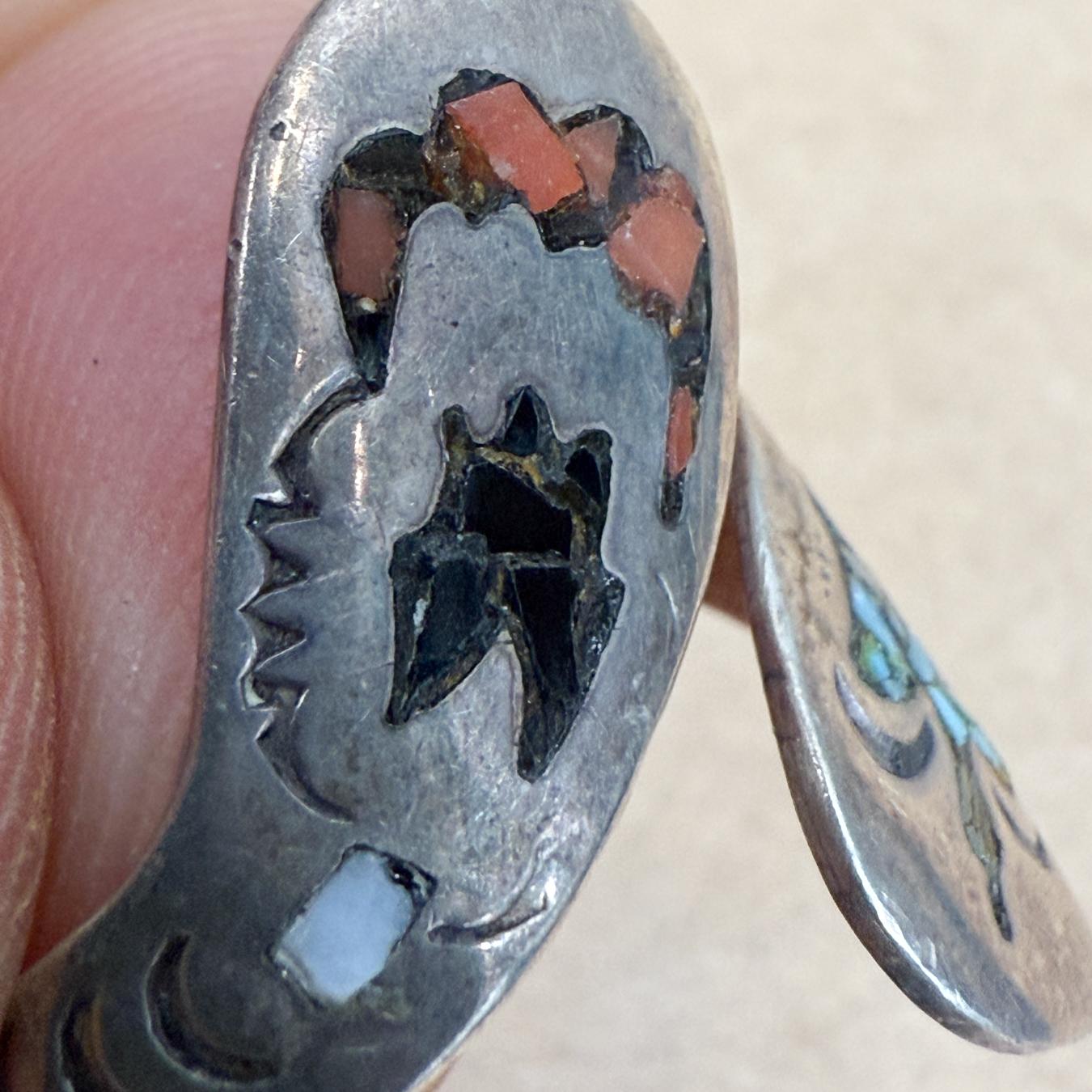 1960s Stone Inlay Silver Wrap Ring Bryant Waatsa Jr Native Zuni For Sale 1